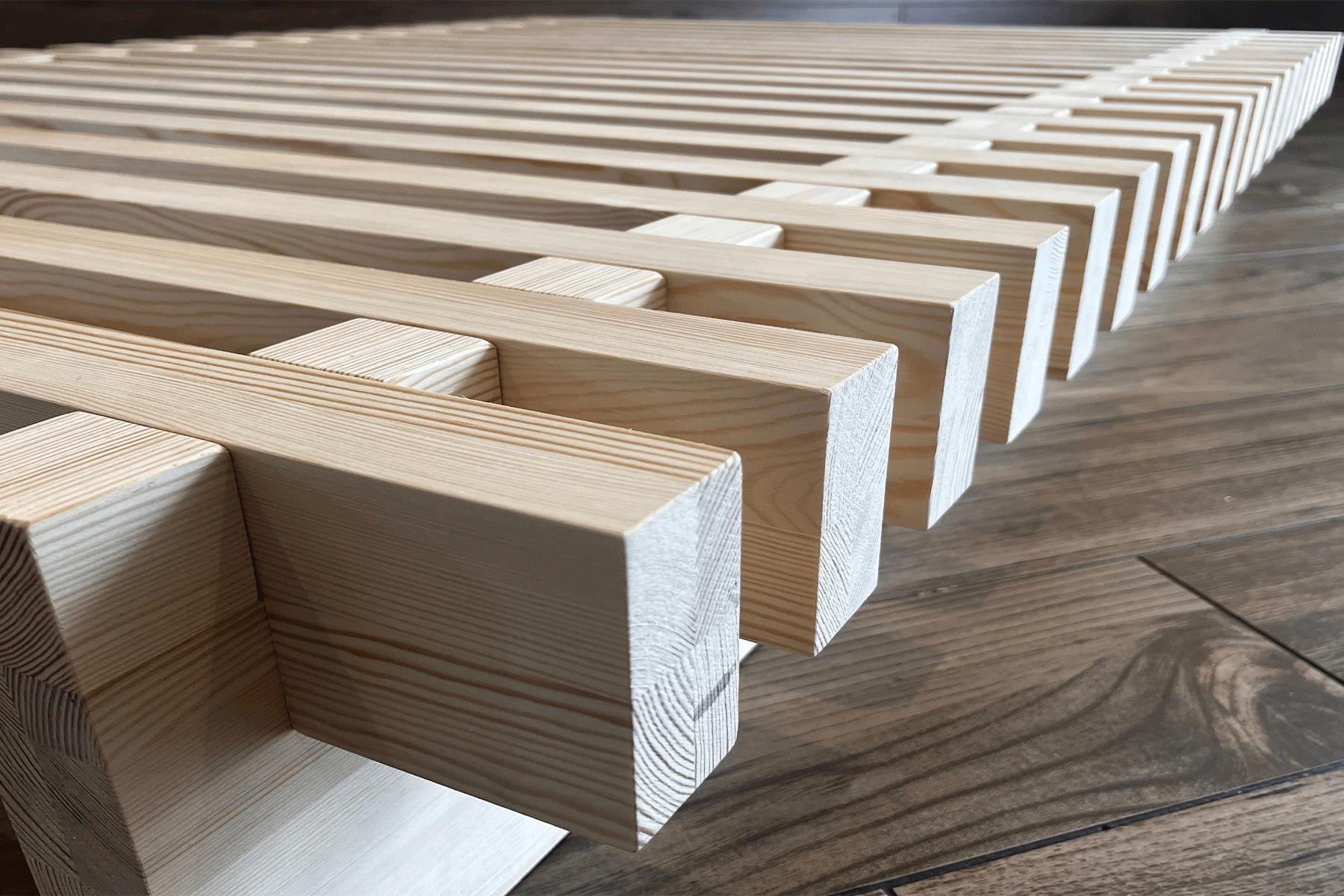 Nodax wooden bedframe, F8 Sirius stong bed, beautiful natural untreated pine wood, heavy duty slats, extra support, easy slot-together assembly