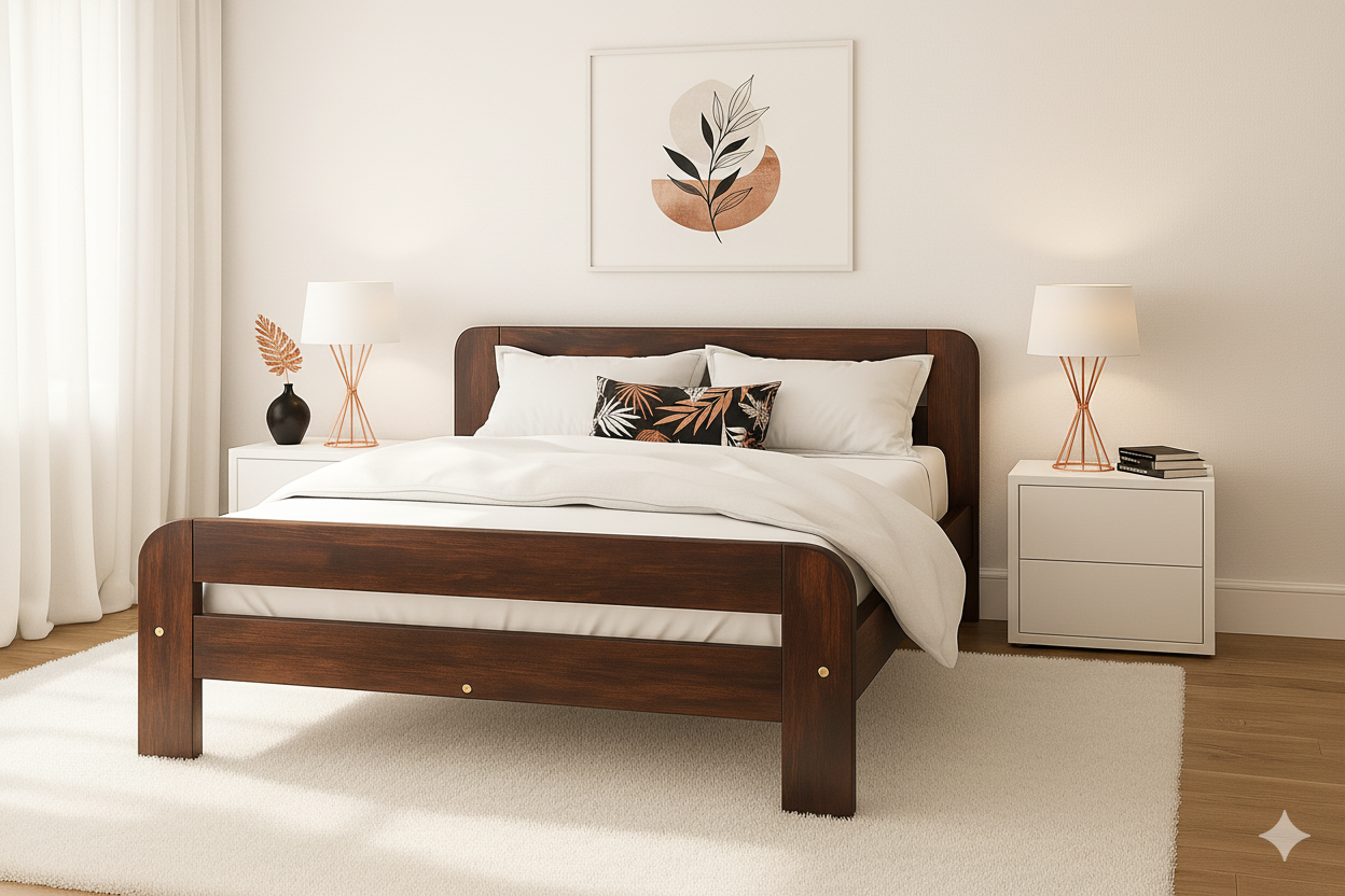 Nodax F2 Nordic Sky wooden bed frame, Walnut colour finish