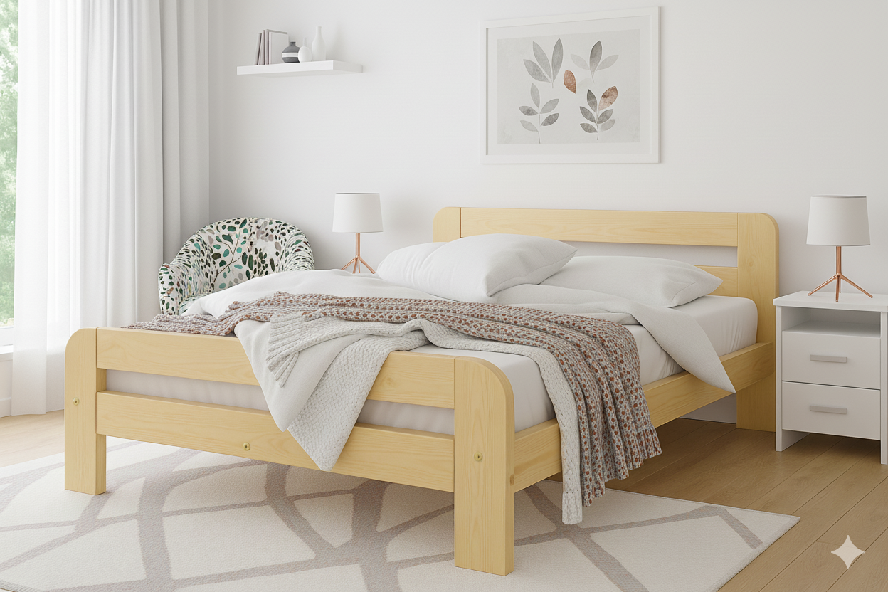 Nodax F2 Nordic Sky wooden bed frame, Pine colour finish