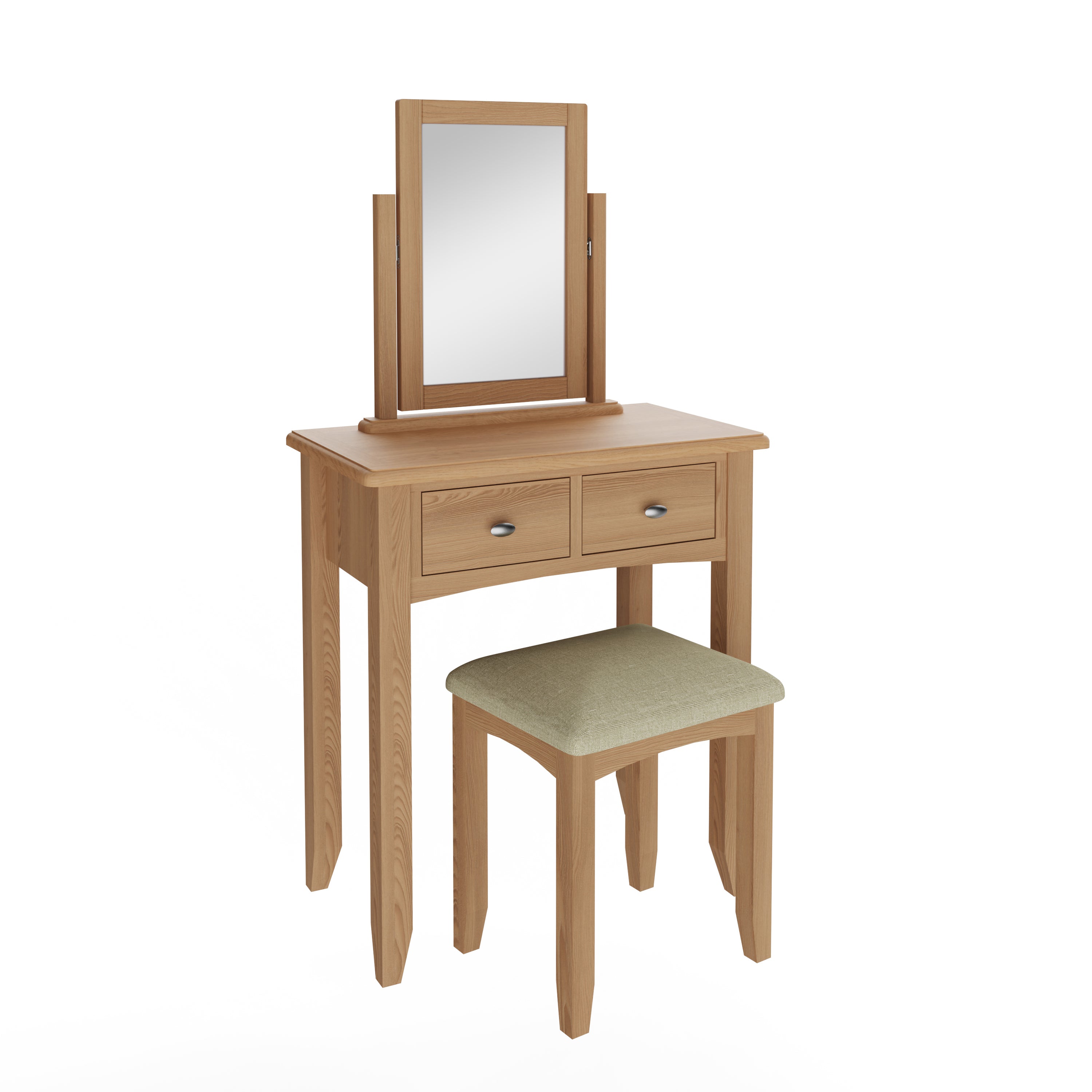 Wooden Dressing Table With Stool & Mirror - Oak Elegance Collection