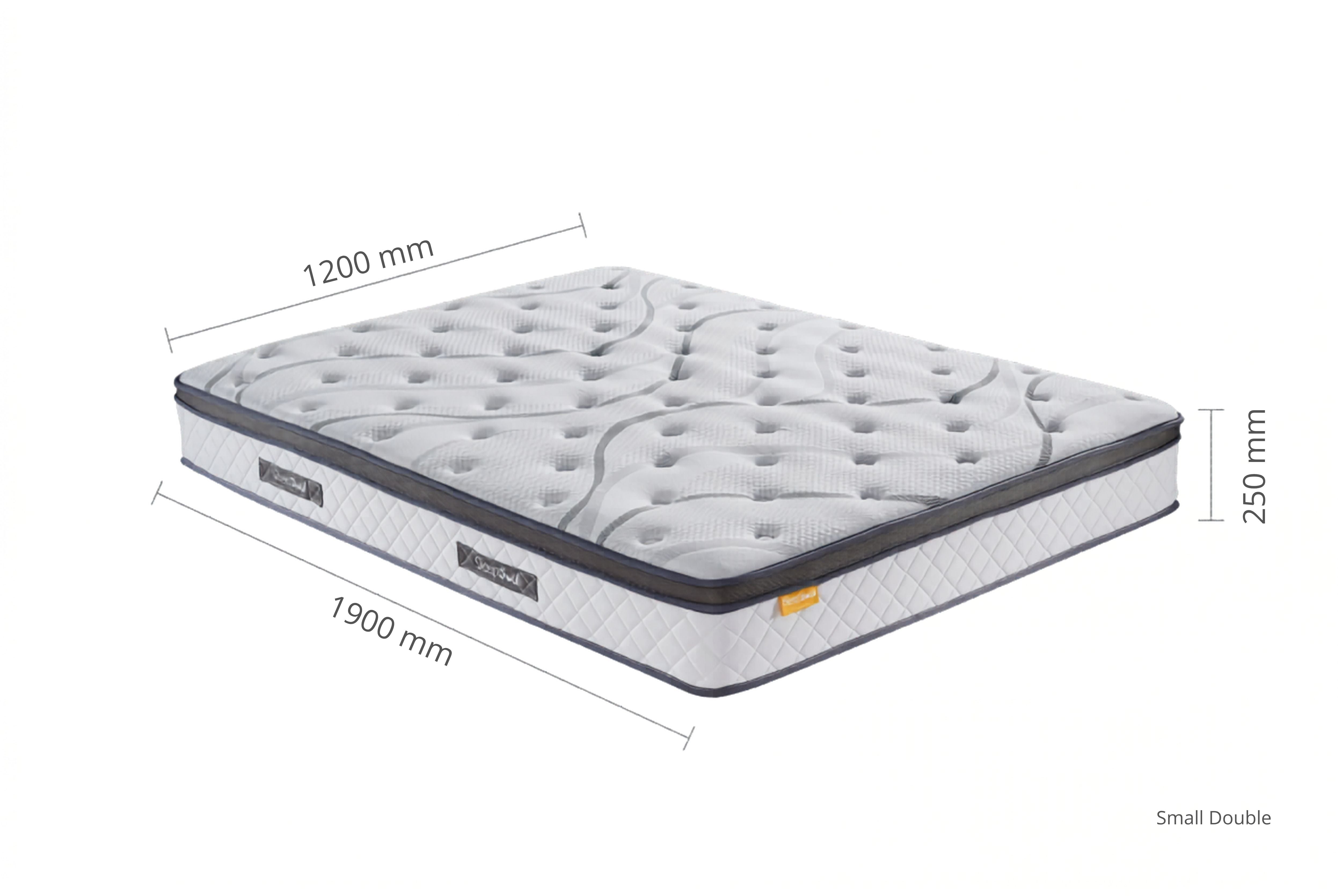 SleepSoul Heaven 1000 pocket spring coolgel mattress - UK Small Double size, with dimensions in mm