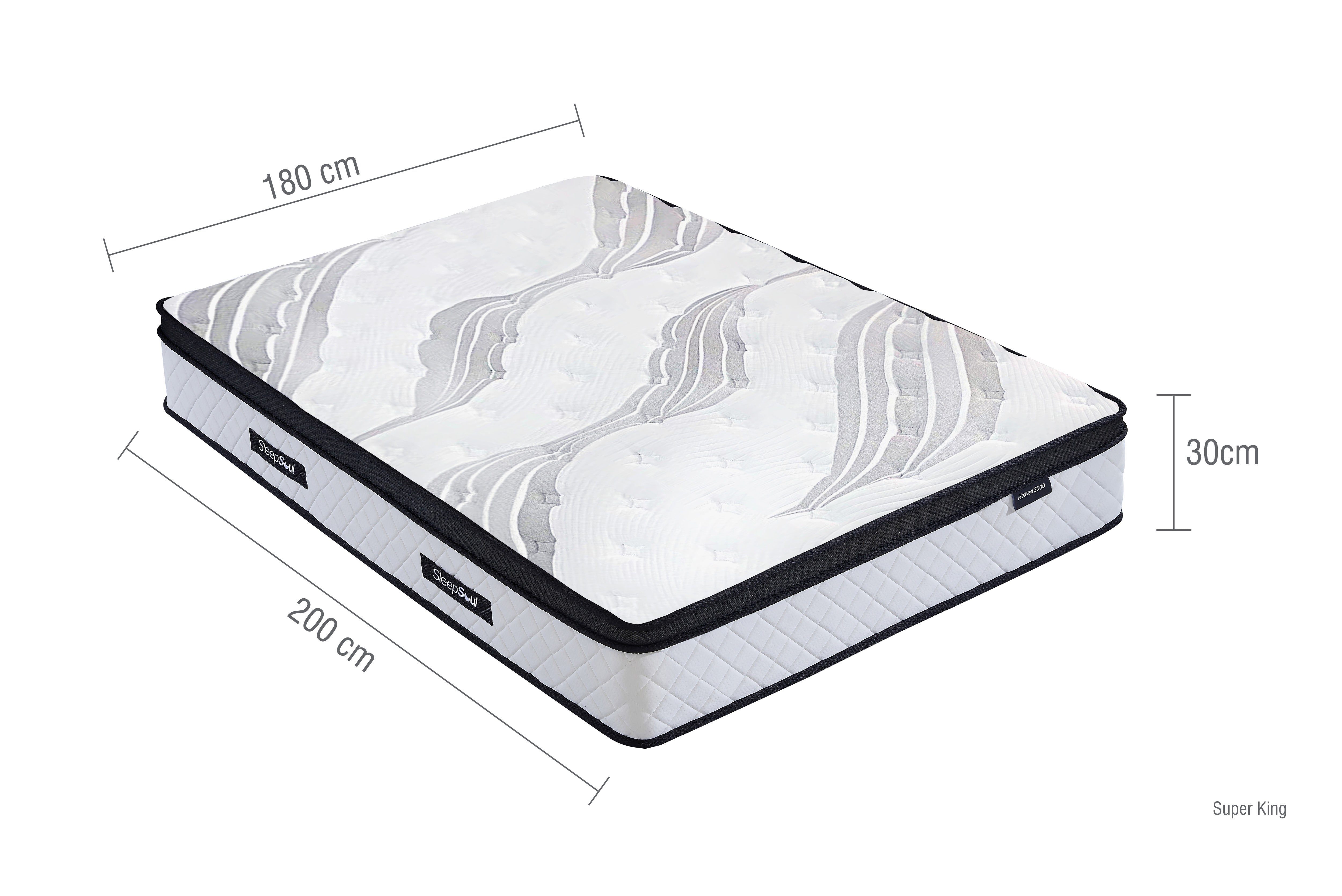 SleepSoul Heaven 3000 pocket spring mattress - Super King, with dimensions