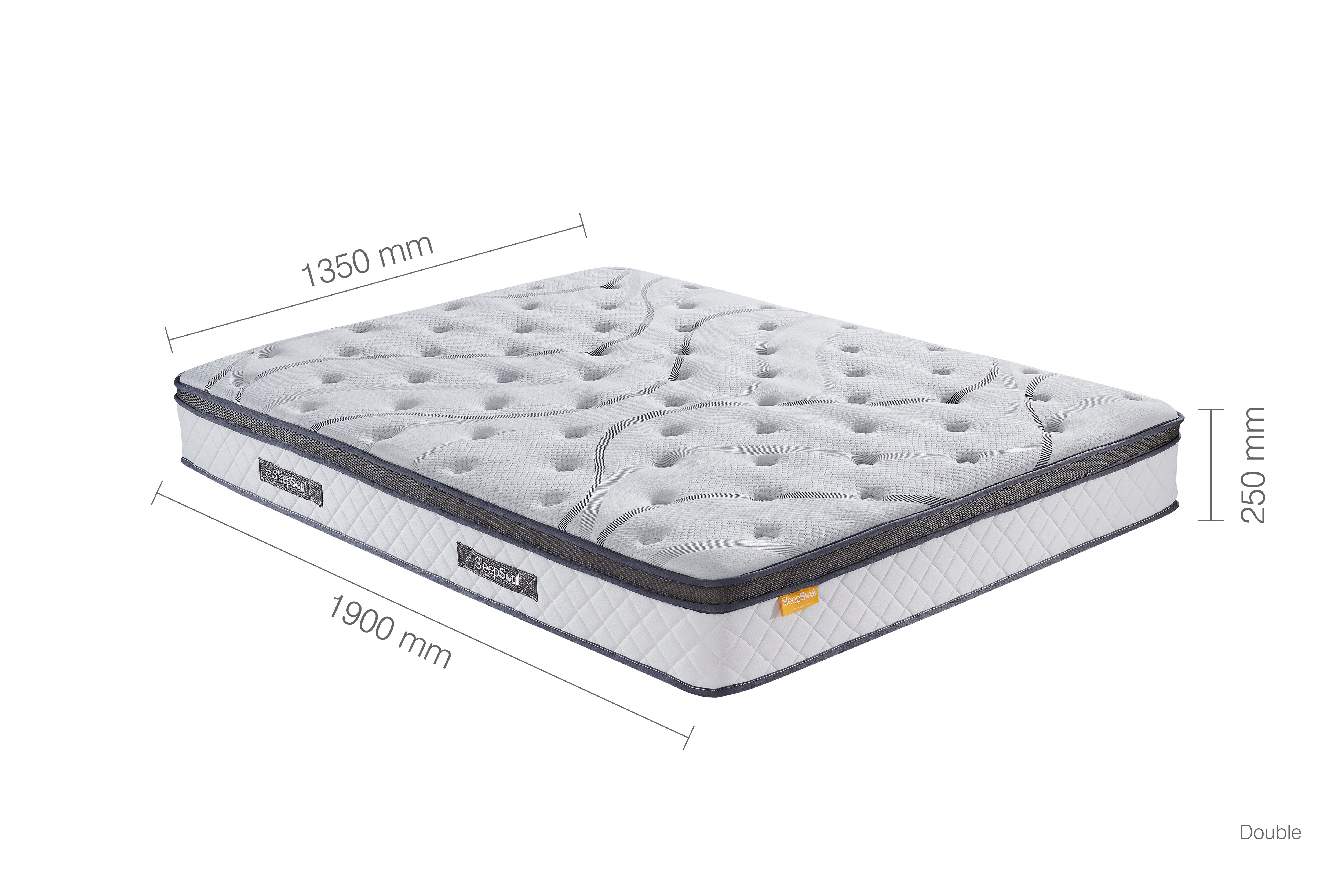 SleepSoul Heaven 1000 pocket spring coolgel mattress - UK Double size, with dimensions in mm