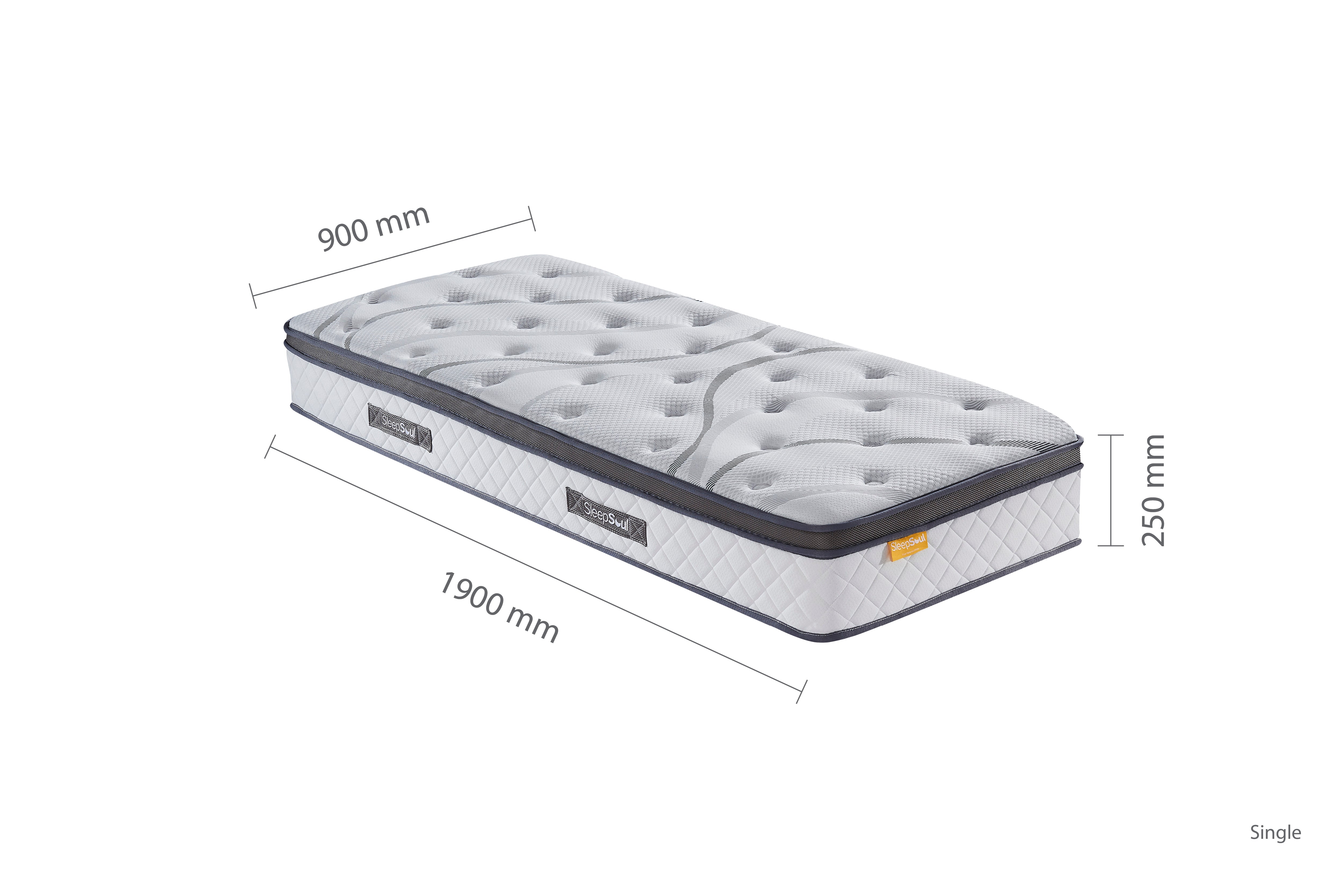 SleepSoul Heaven 1000 pocket spring coolgel mattress - Single, with dimensions in mm
