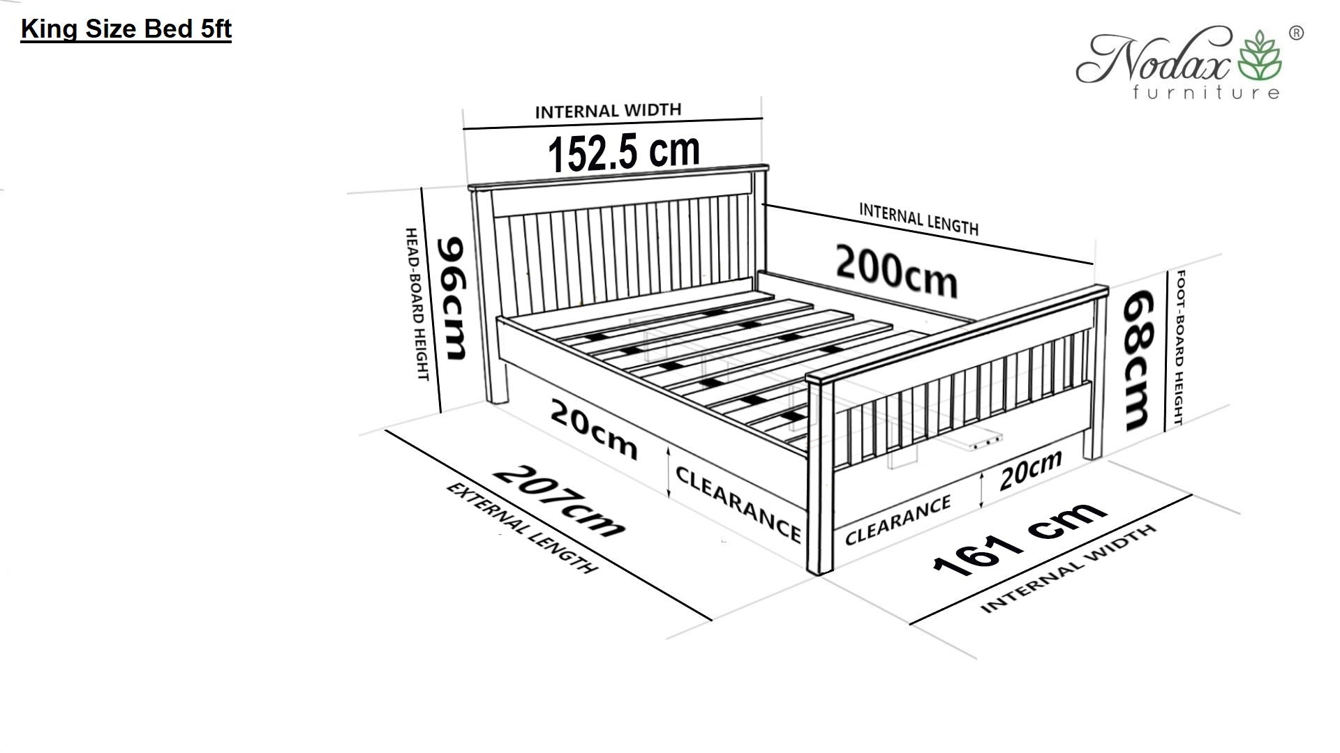 Nodax F16 Hercules wooden bed frame, king size bed, bed dimensions