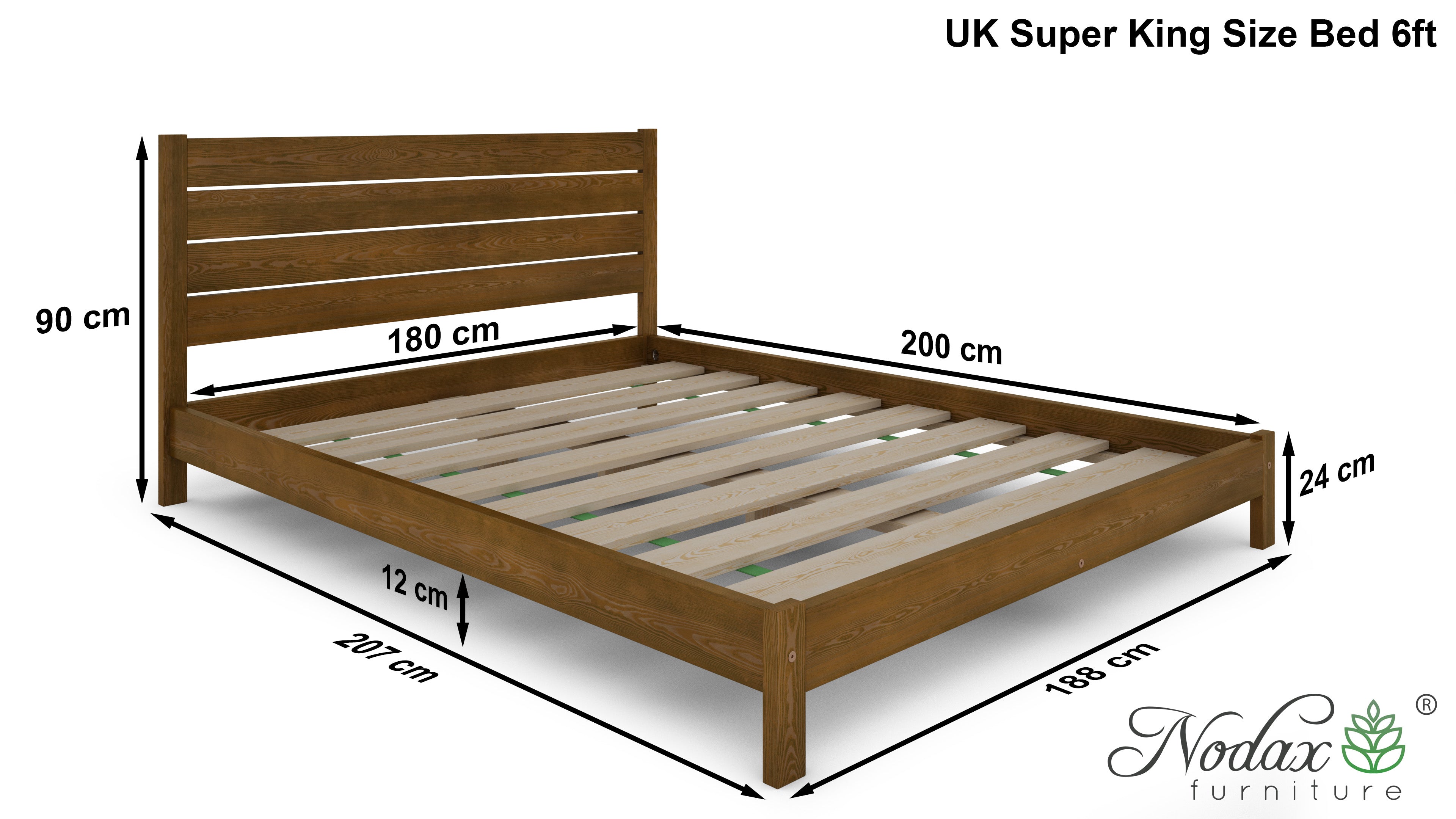 Nodax wooden bed frame Shibui F15 - dimensions for UK Super King size