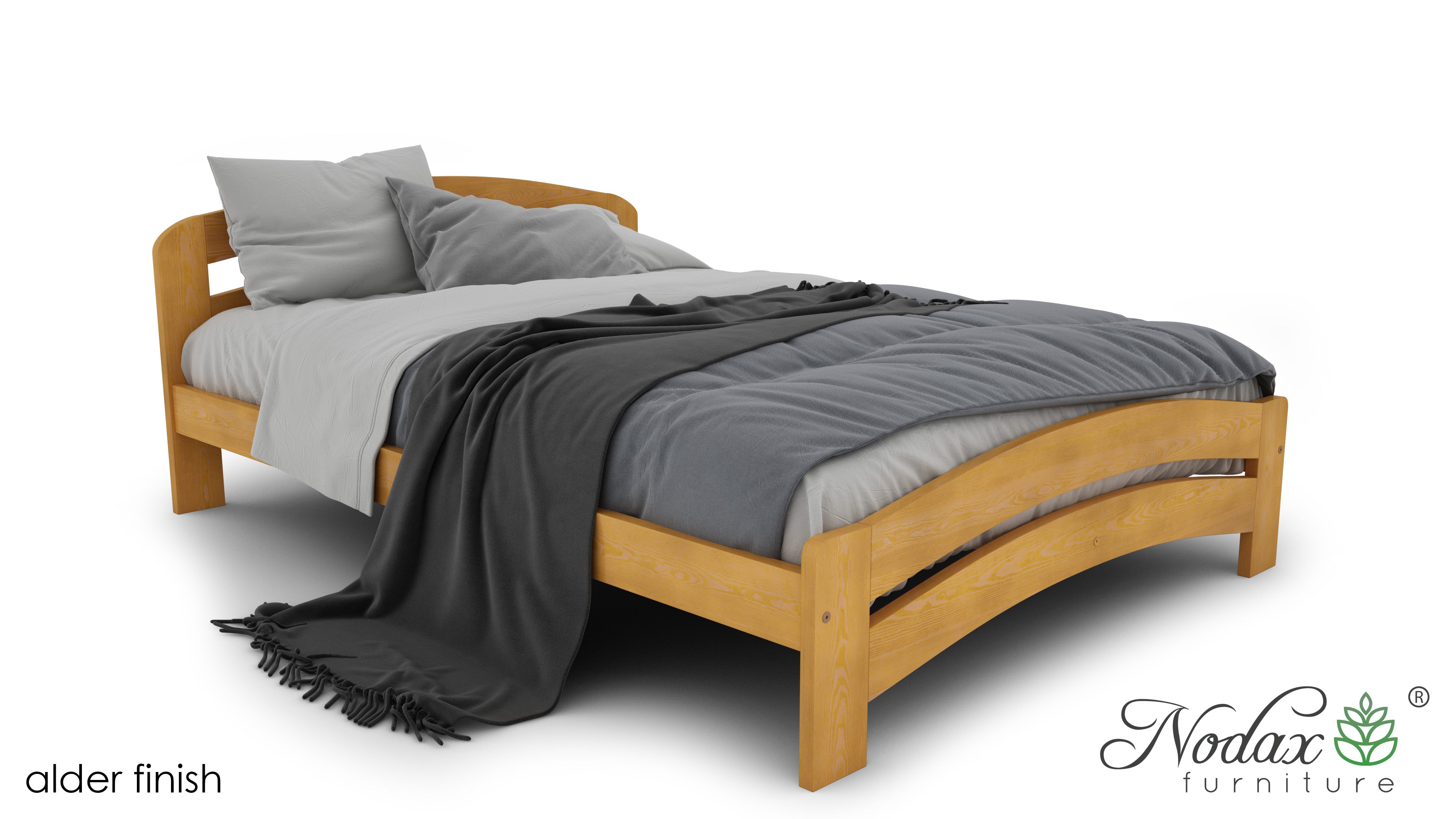 Nodax wooden bedframes, F10 Dala, alder finish, rounded headboard and footboard