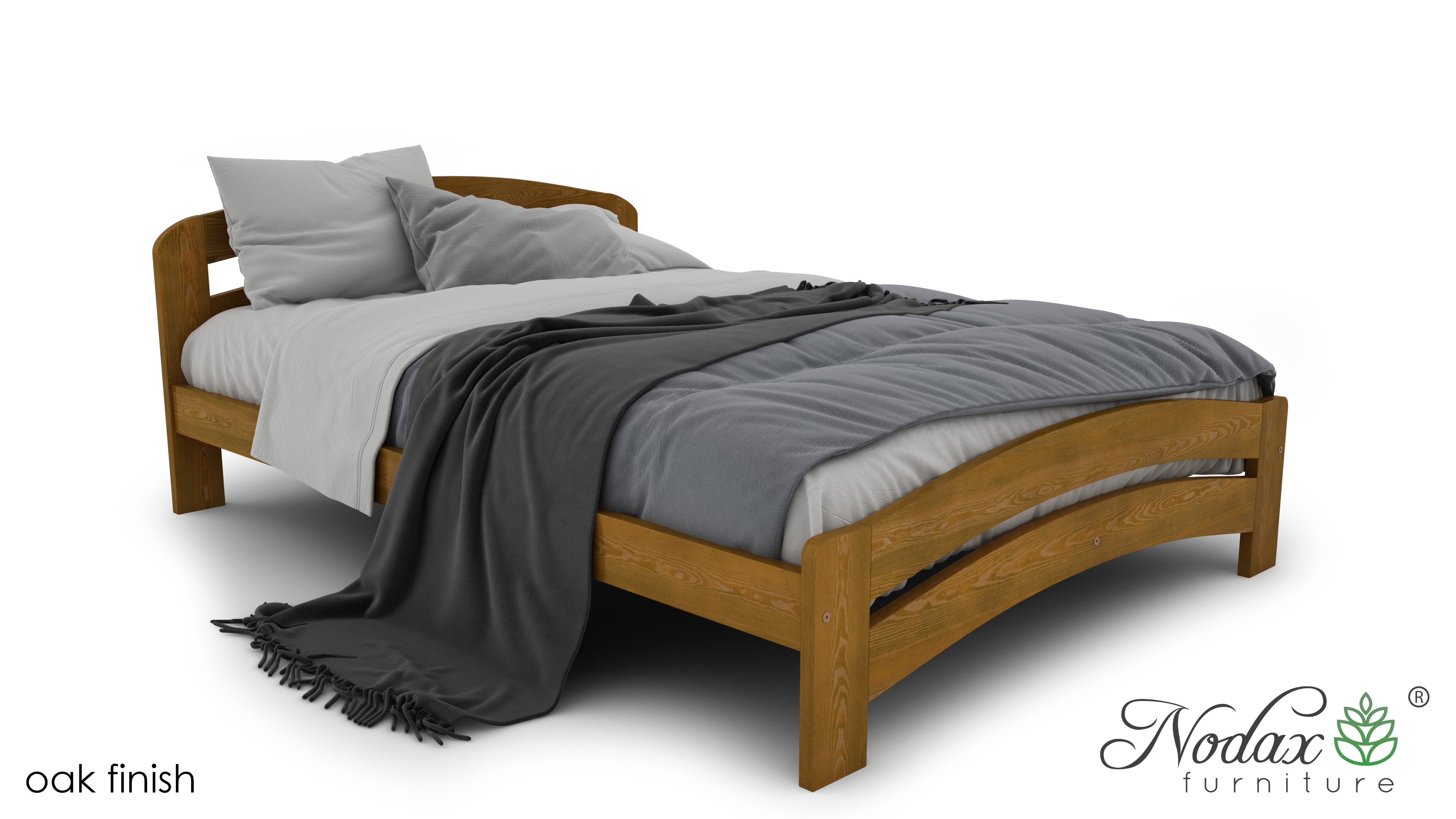 Nodax wooden bedframes, F 10 Dala, oak finish, rounded headboard