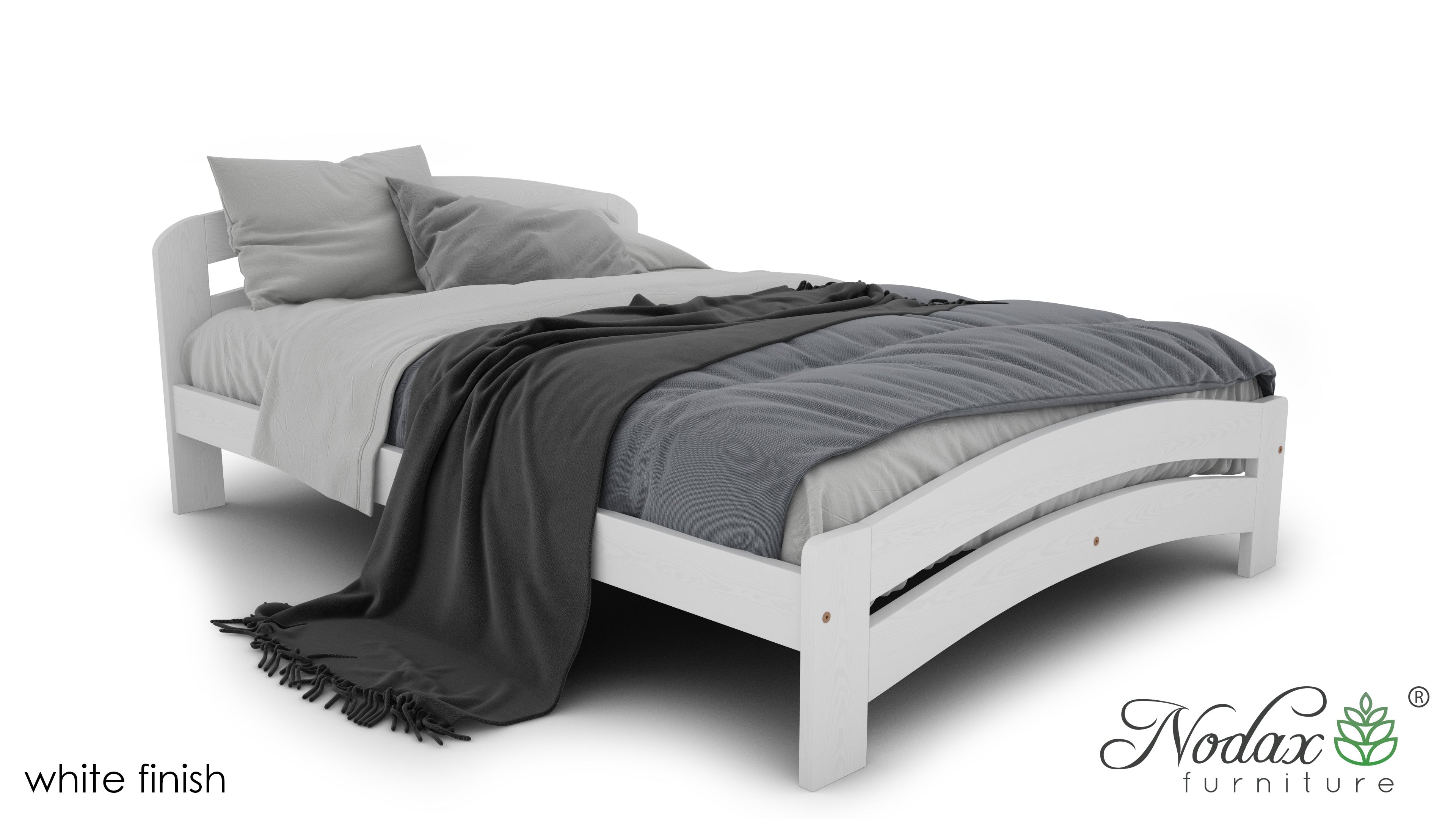 Nodax wooden bedframes, F10 Dala, white finish, rounded headboard and footboard