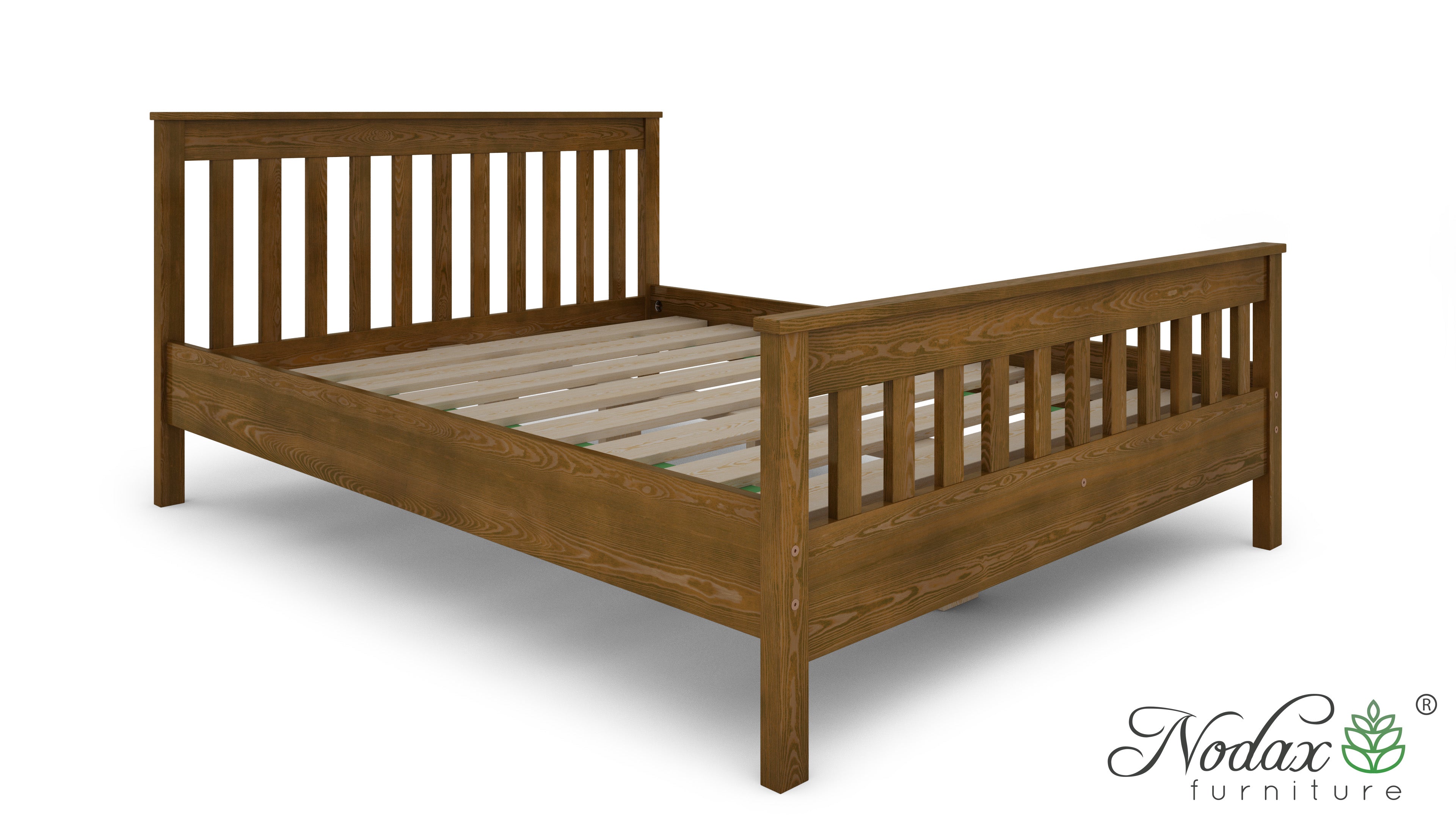 Nodax F16 Hercules wooden bed frame ,slatted headboard and footboard, study and durable bed, regal elegance design, oak finish, nodax wooden slats