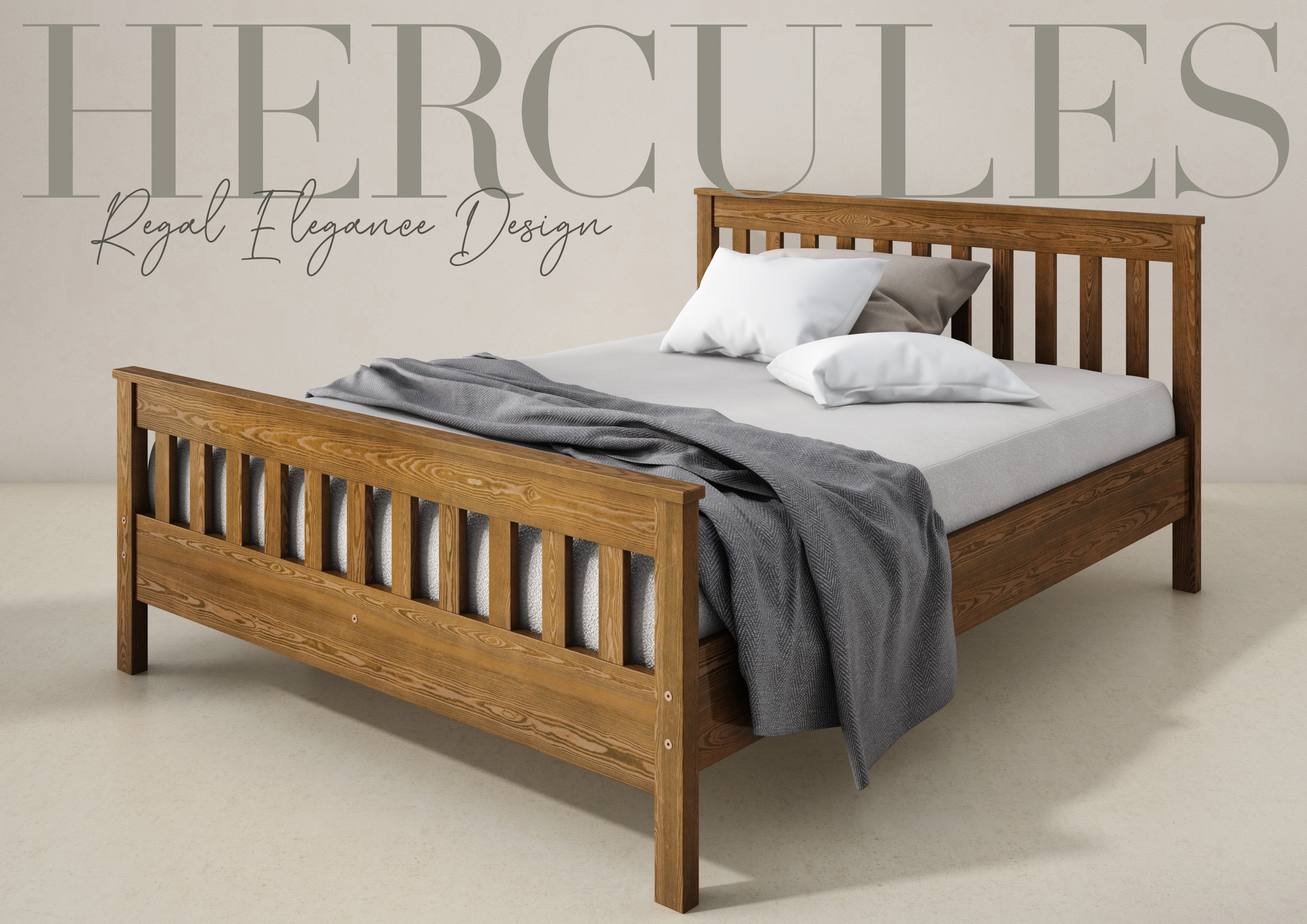 Nodax F16 Hercules wooden bed frame ,slatted headboard and footboard, study and durable bed, regal elegance design, oak finish