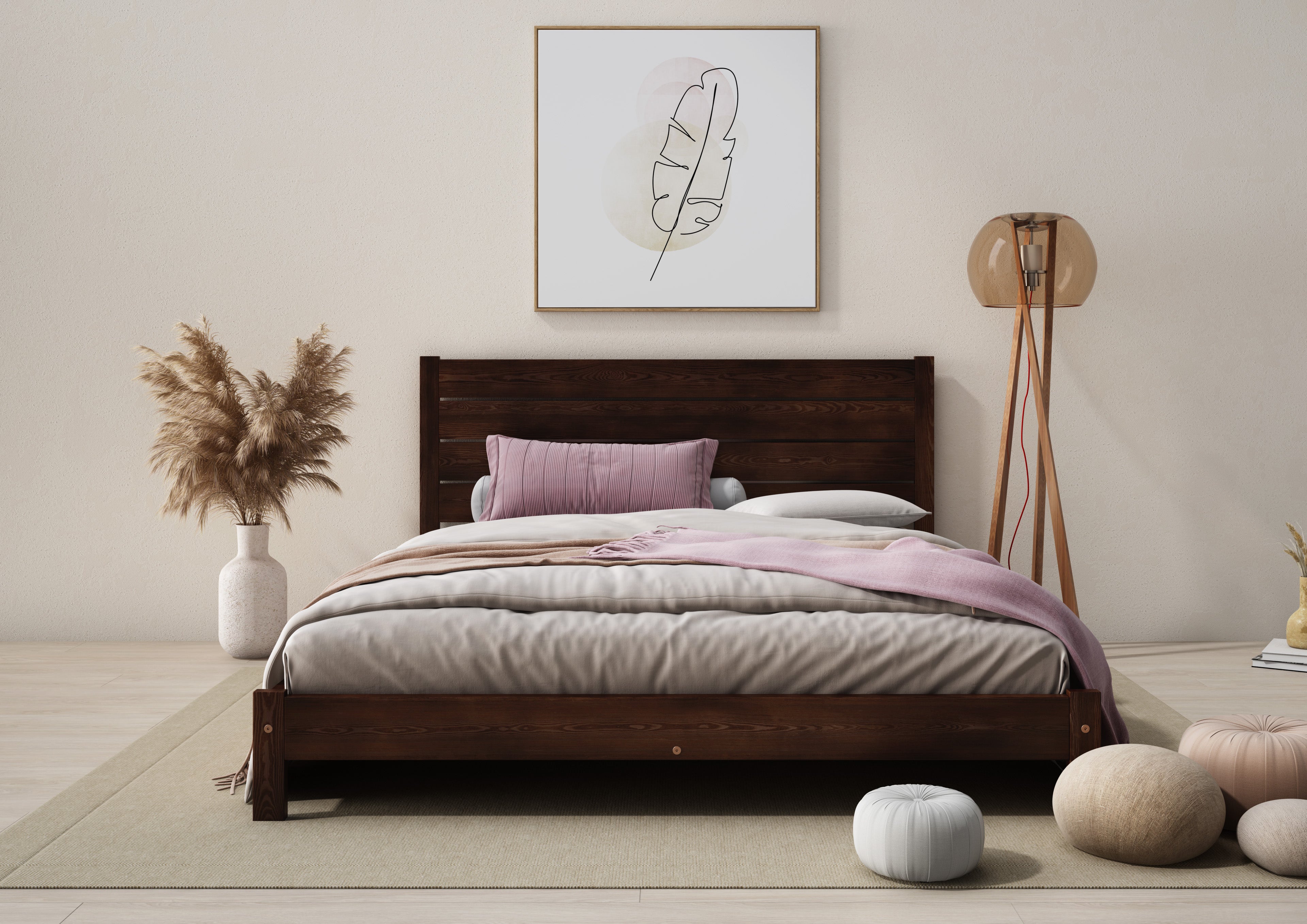 Nodax wooden bed frame Shibui F15 Japanese inspired low bed frame, walnut finish