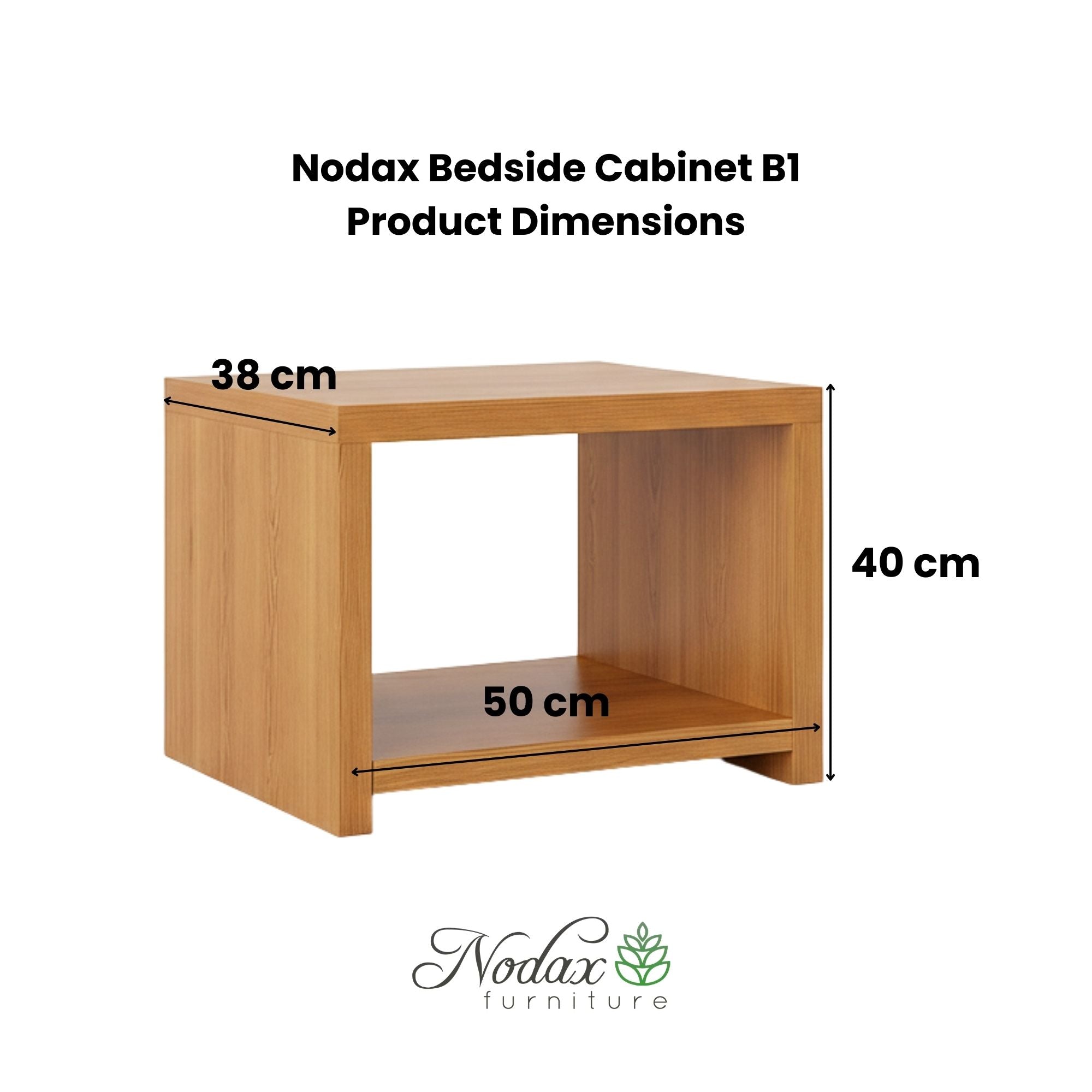 Nodax B1 bedside shelf unit, measurements, product dimensions