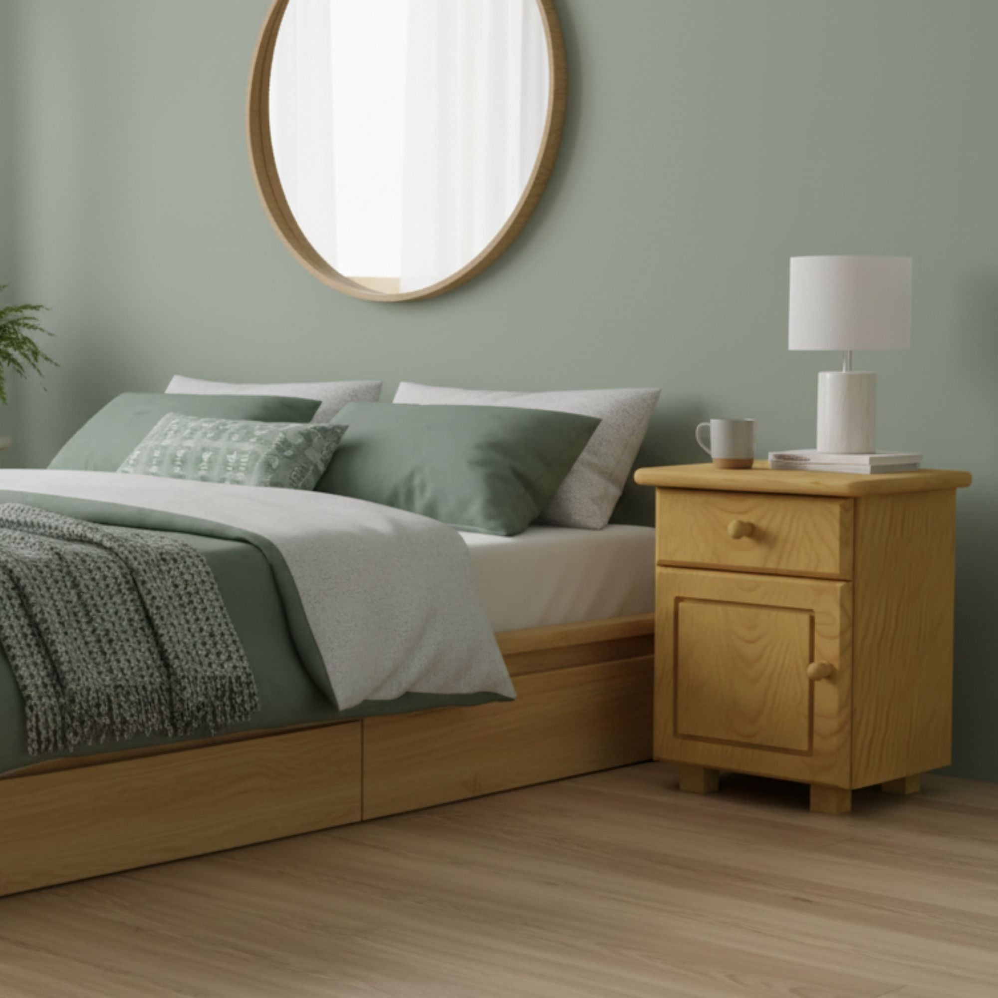 Nodax B4 bedside cabinet with 1 drawer and cupboard, solid pine wood, easy assembly, Alder finish