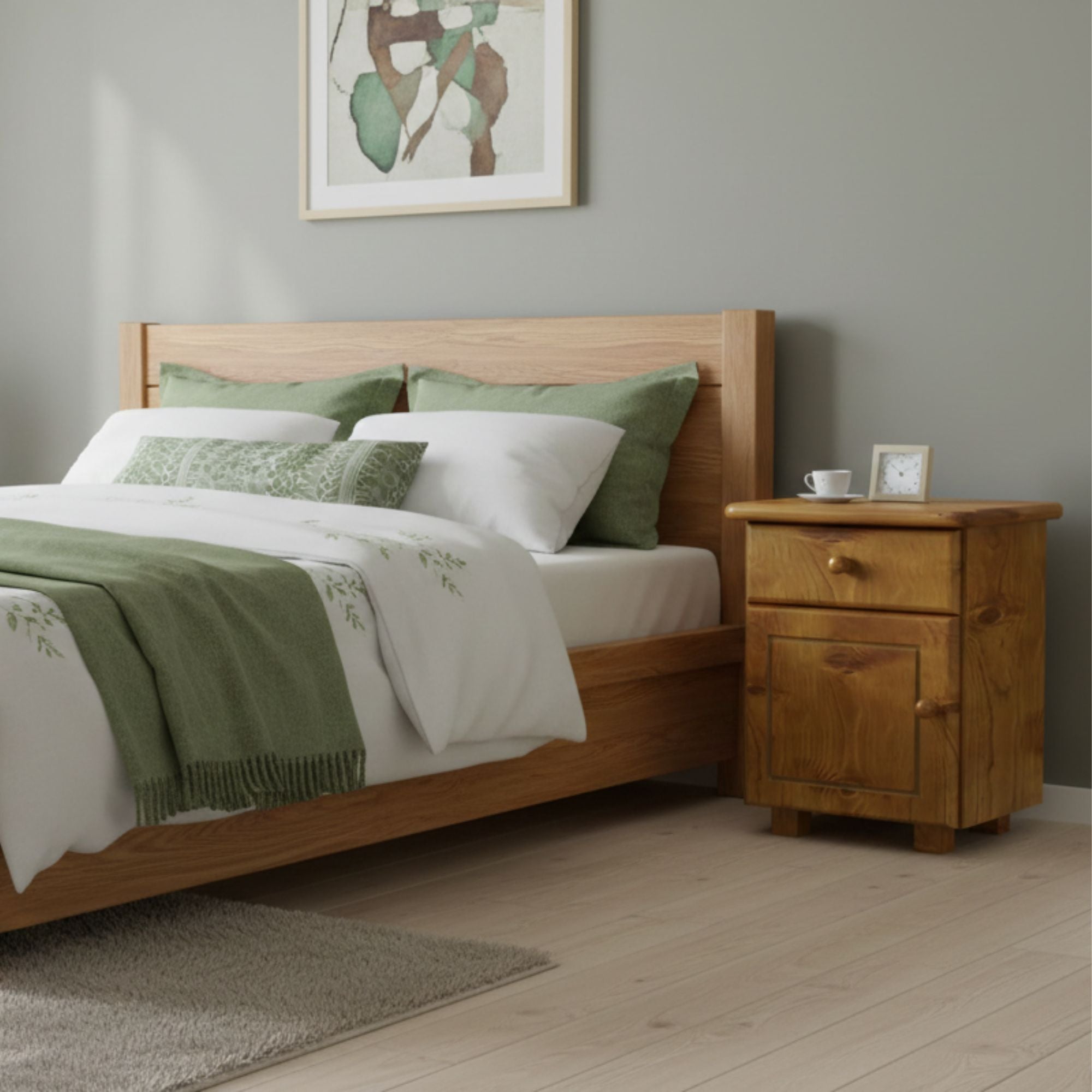 Nodax B4 bedside cabinet with 1 drawer and cupboard, solid pine wood, easy assembly, Oak finish