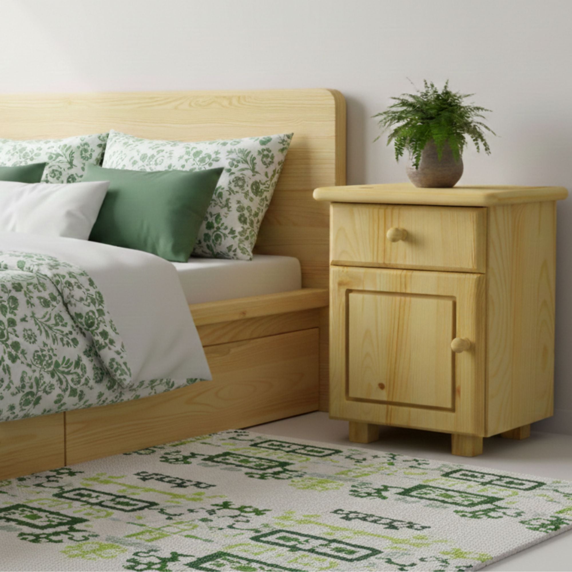 Nodax B4 bedside cabinet with 1 drawer and cupboard, solid pine wood, easy assembly, Pine finish