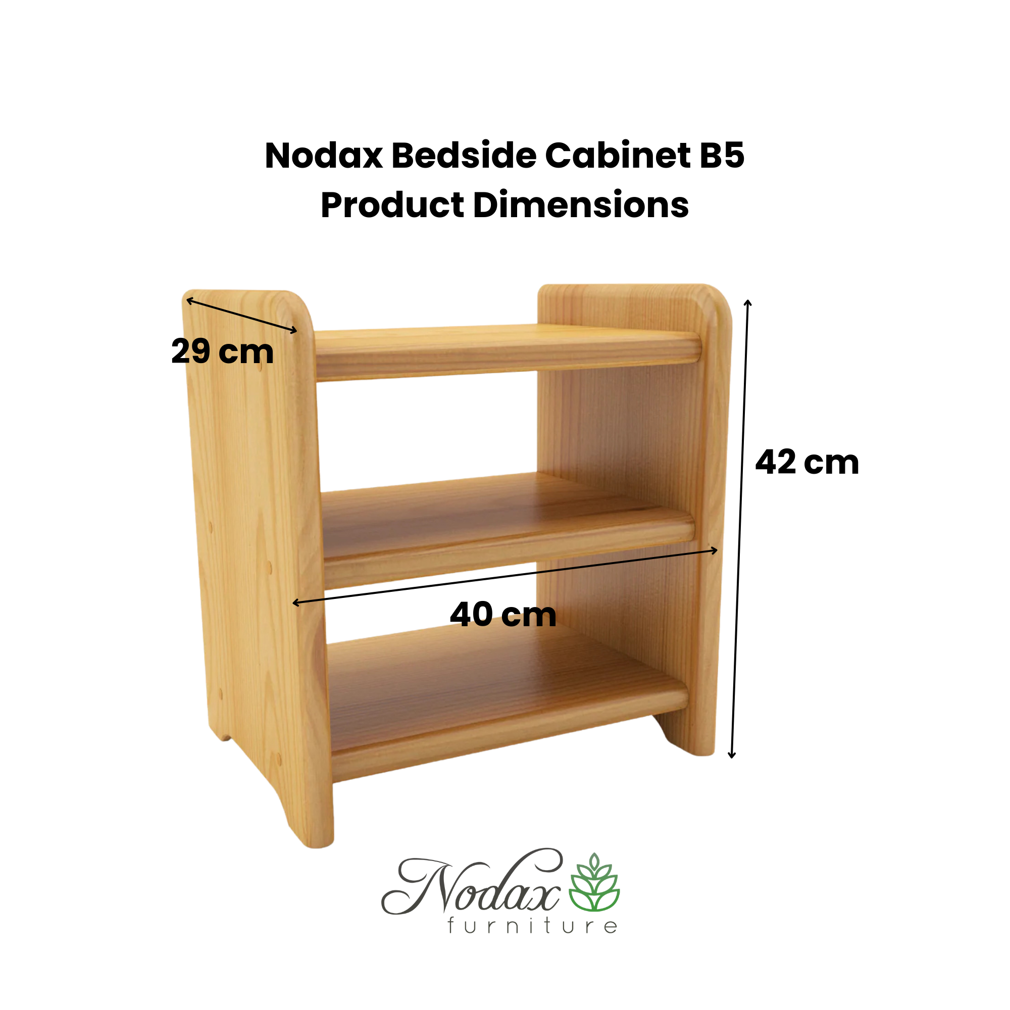 Nodax B5 wooden bedside cabinet, dimensions, measurements