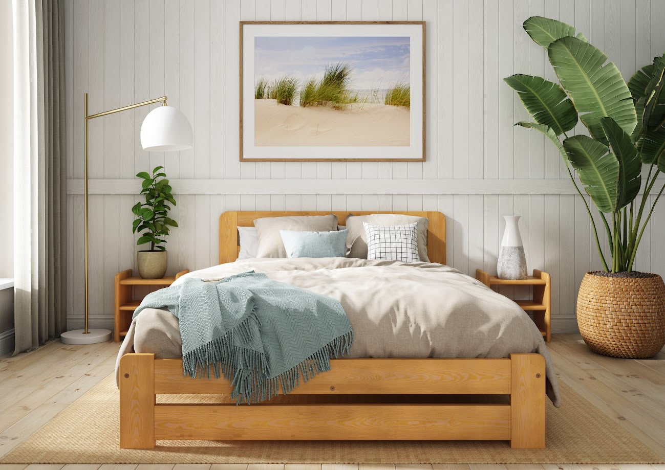 Nodax F1 Aurora wooden bed frame, alder finish, matching bedside tables