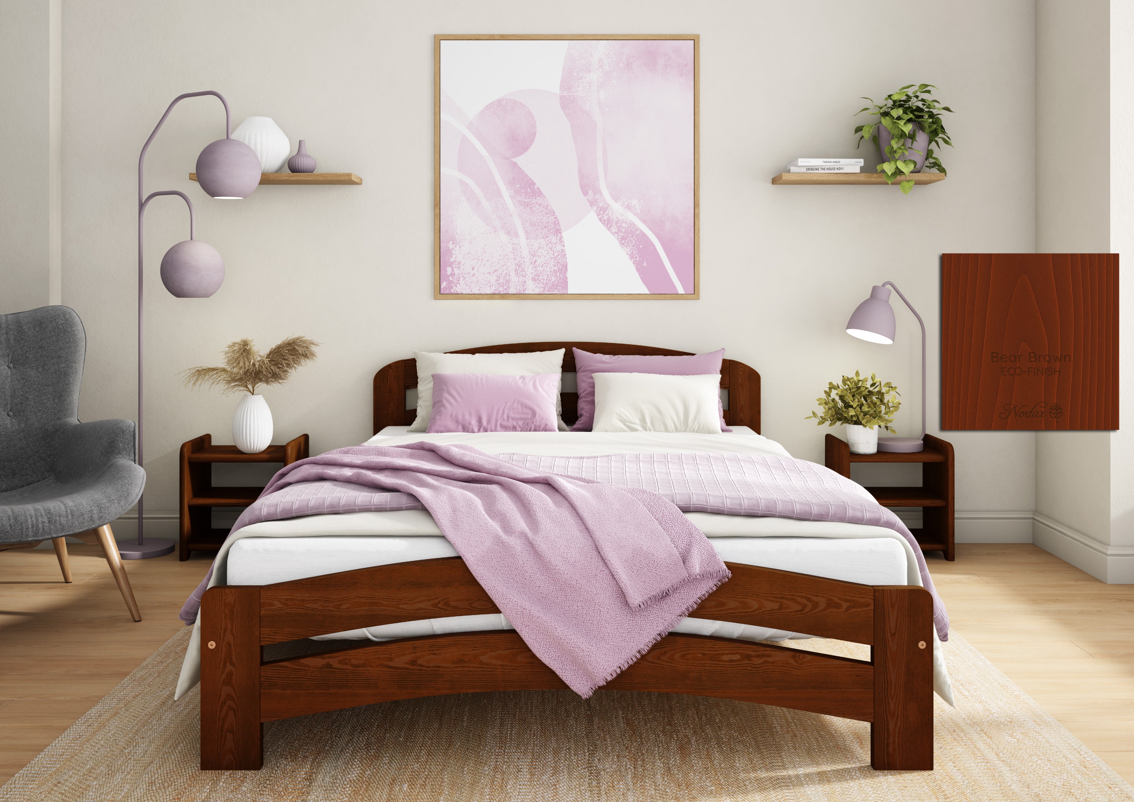 Nodax F10 Dala bed frame in Auro 560 Bear brown eco-colour woodstain, eco-friendly, breathable, safe, non-toxic, plastic-free, low VOCs