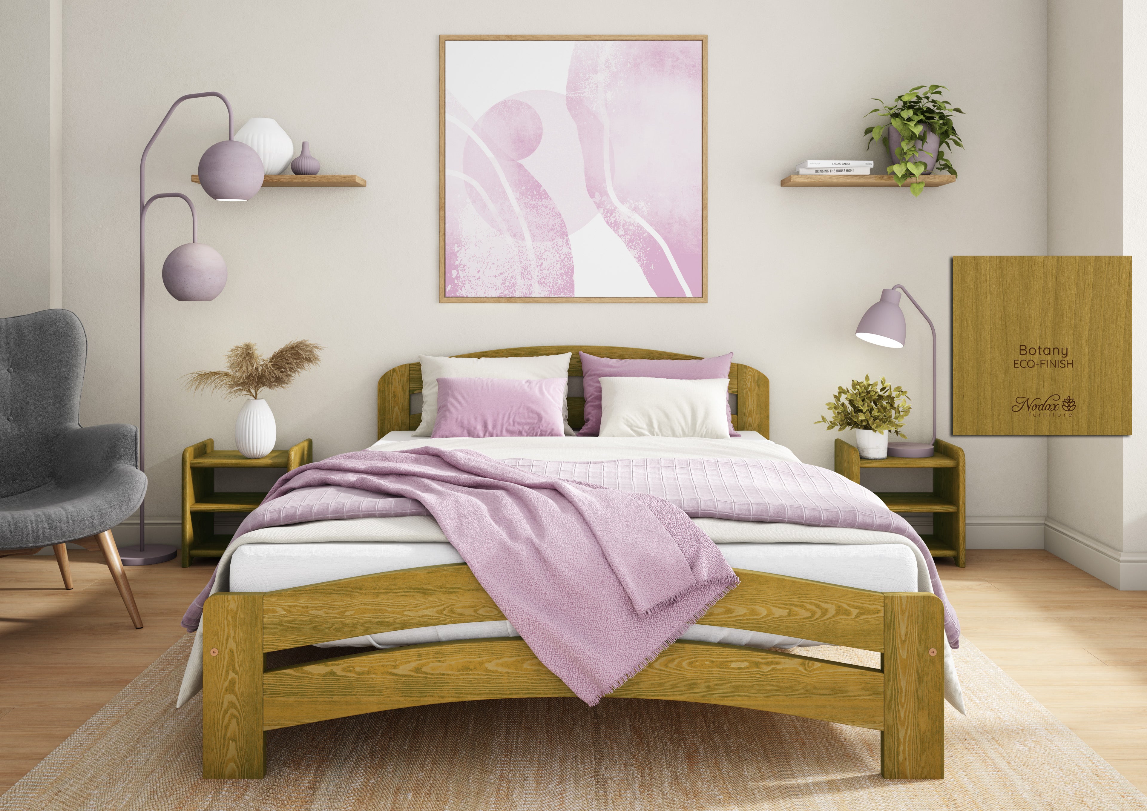 Nodax F10 Dala bed frame in Auro 560 Botany eco-colour woodstain, eco-friendly, breathable, safe, non-toxic, plastic-free, low VOCs