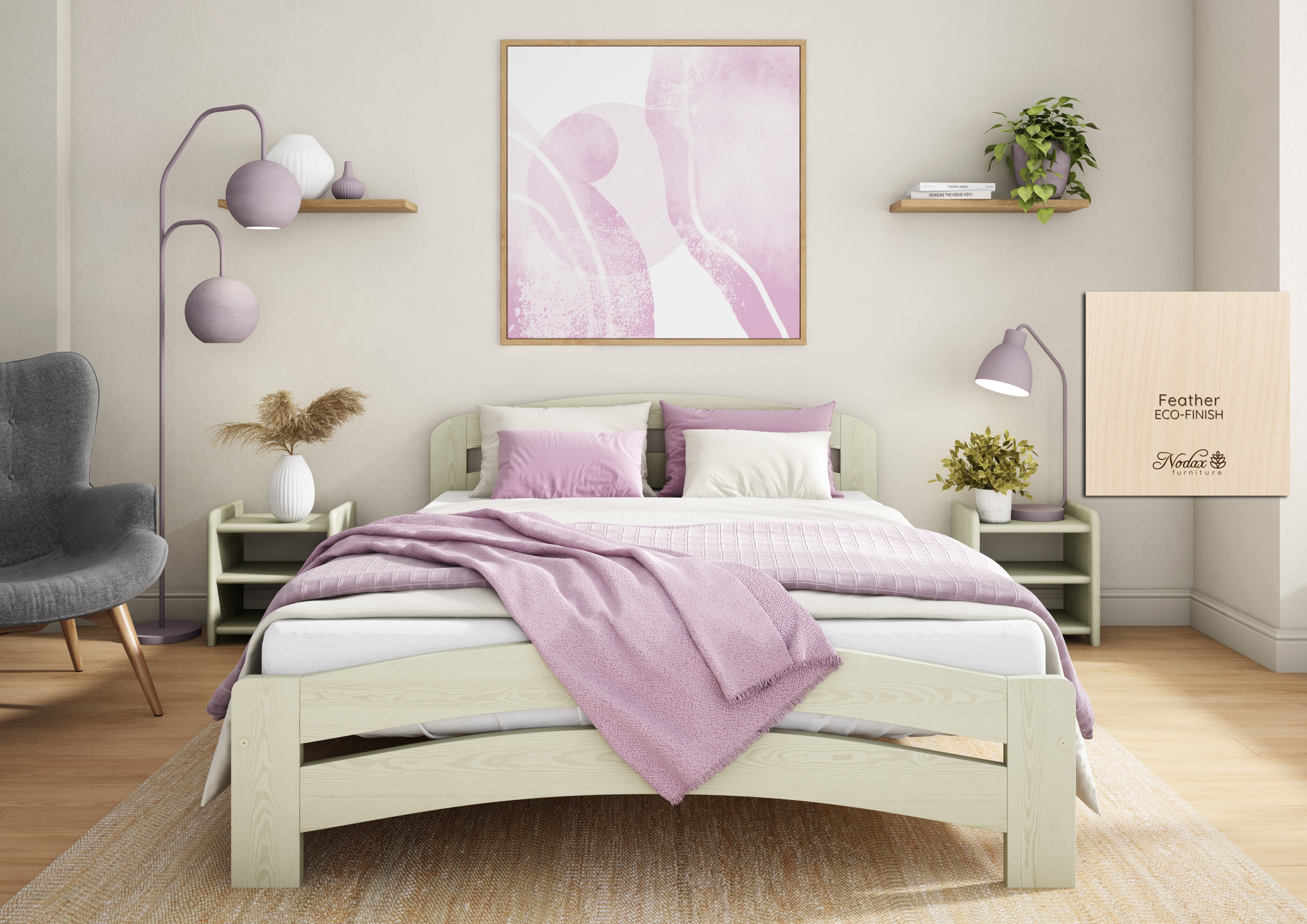 Nodax F10 Dala bed frame in Auro 560 Feather eco-colour woodstain, eco-friendly, breathable, safe, non-toxic, plastic-free, low VOCs
