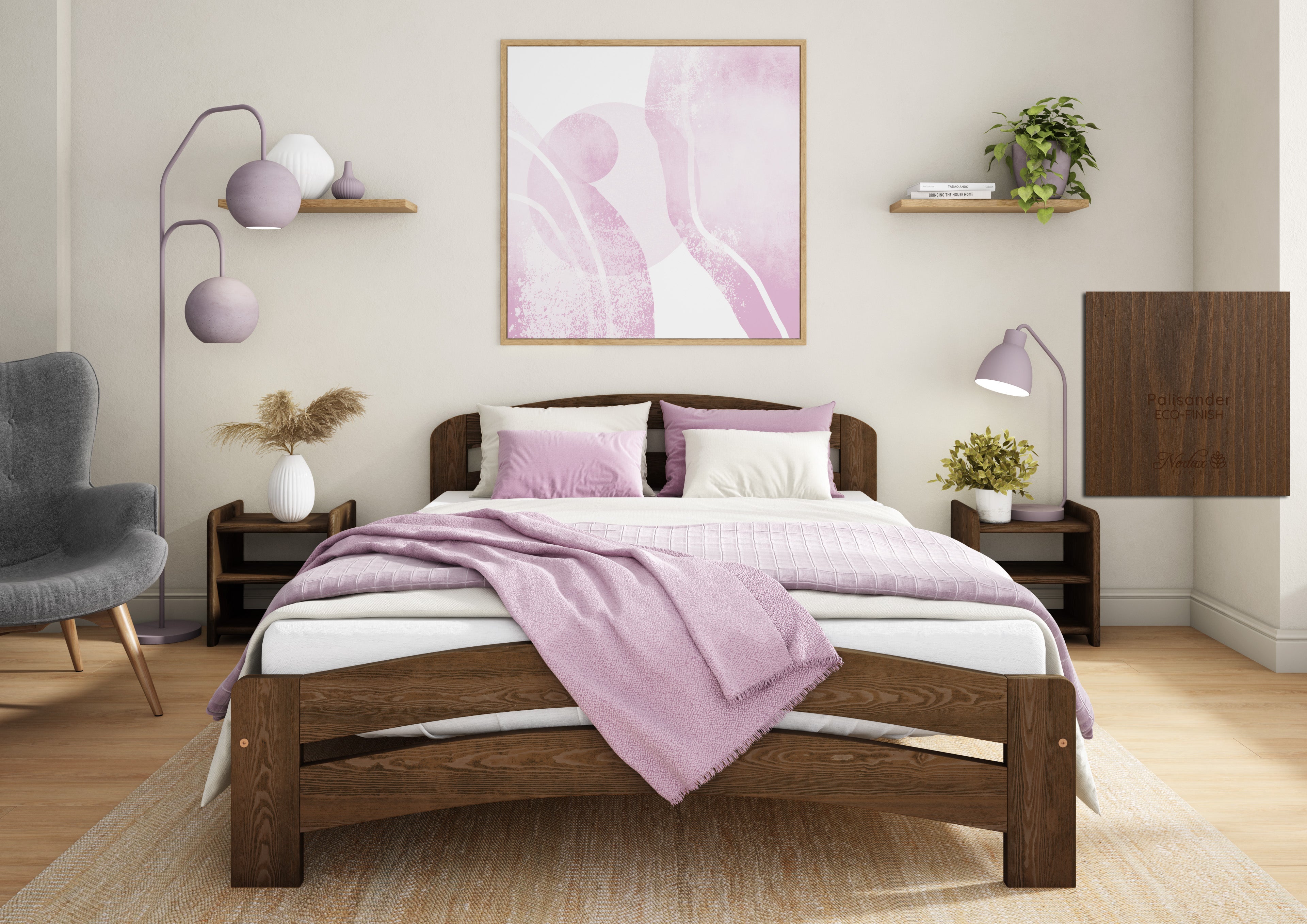 Nodax F10 Dala bed frame in Auro 560 palisander brown eco-colour woodstain, eco-friendly, breathable, safe, non-toxic, plastic-free, low VOCs