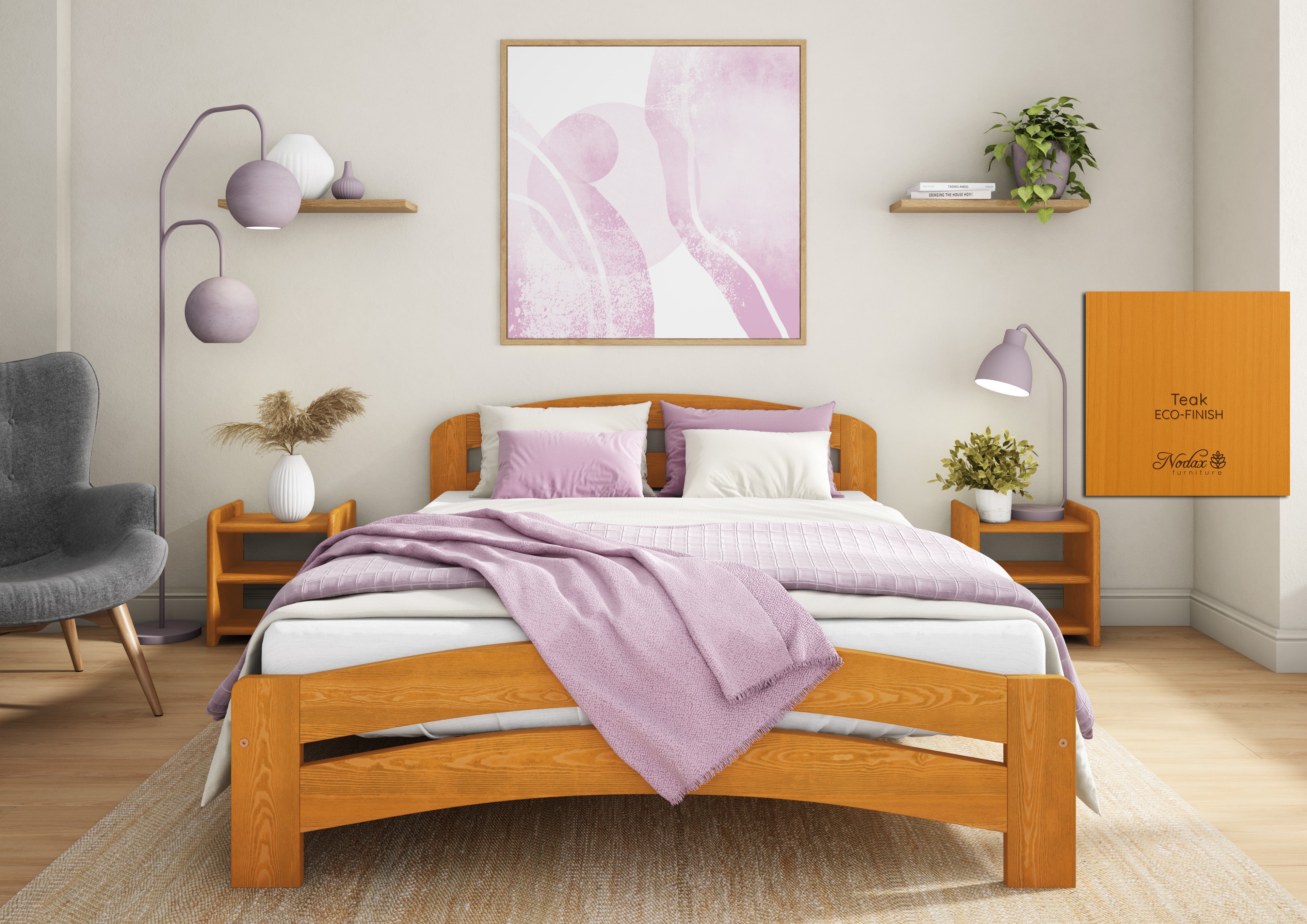 Nodax F10 Dala bed frame in teak eco-colour woodstain, eco-friendly, breathable, safe for children and pets