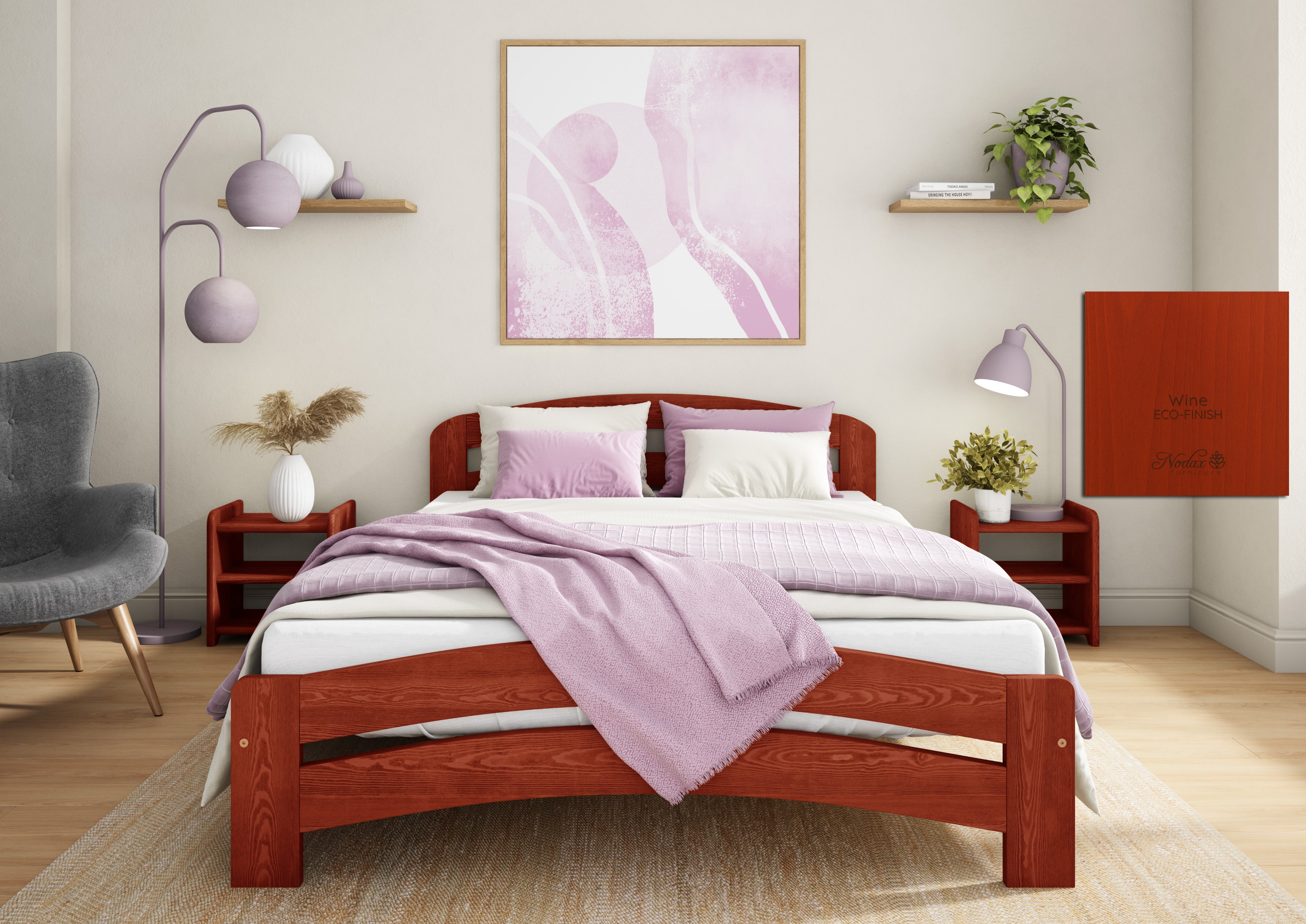 Nodax F10 Dala bed frame in wine eco-colour woodstain, eco-friendly, breathable, safe for children and pets
