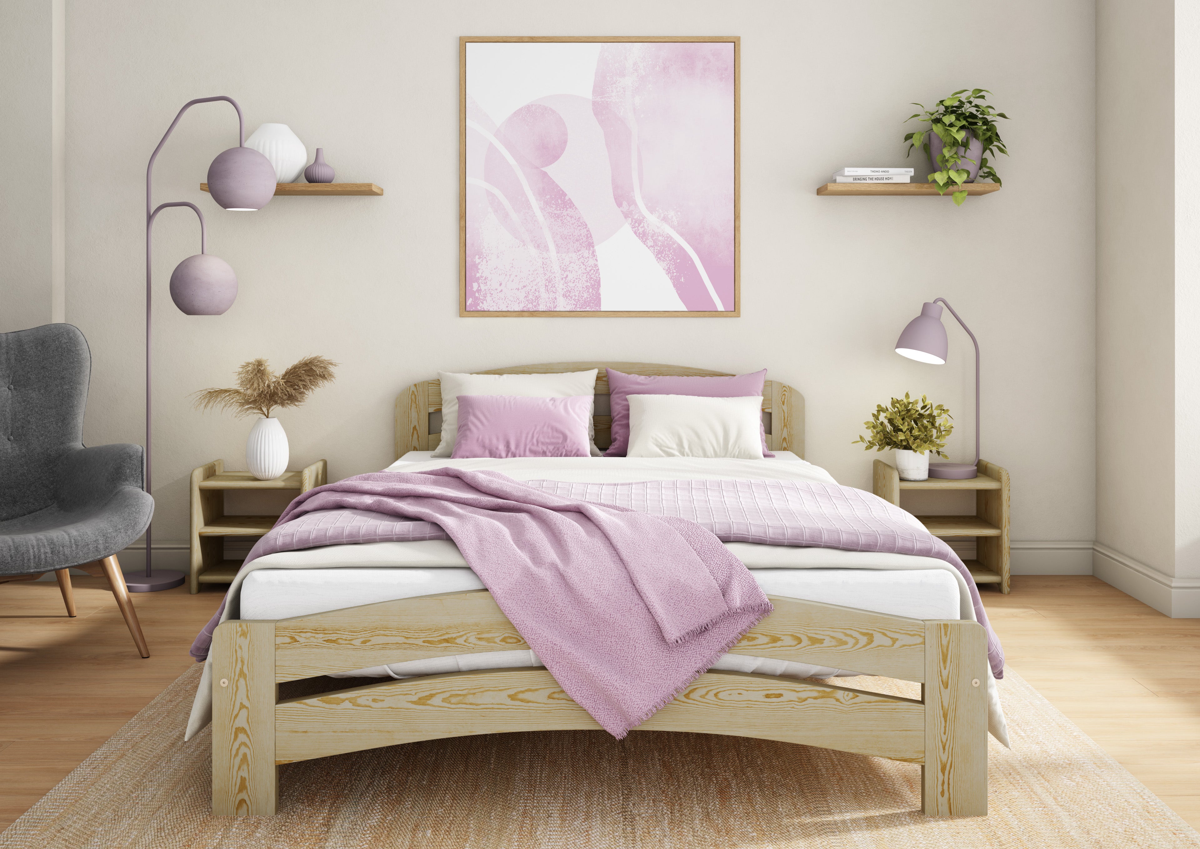 Nodax F10 Dala wooden bed frame, pine wood colour finish