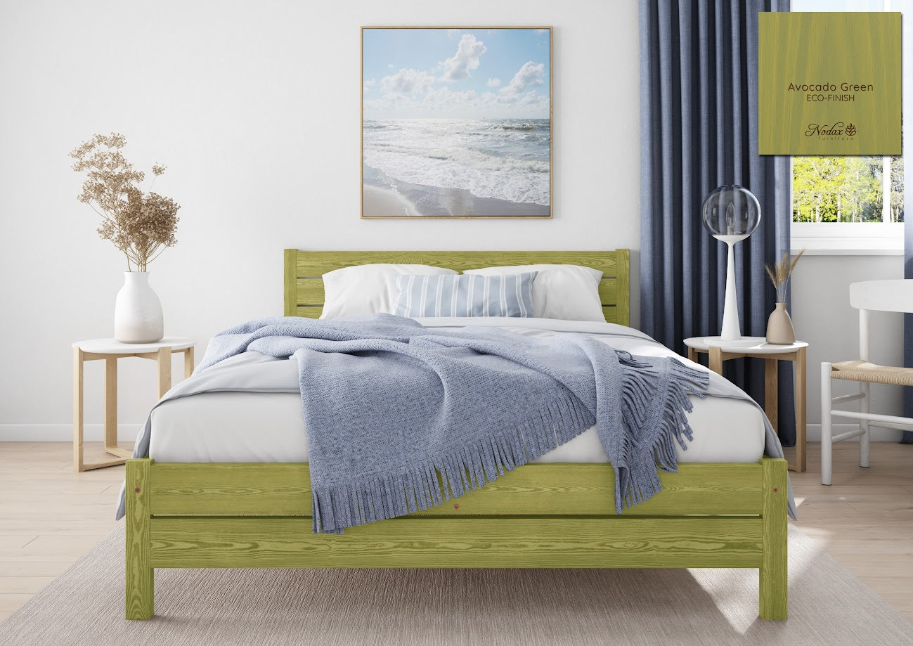 Nodax F3 Eco-Finish Colour Wooden Bed Frame Alva, avocado eco-finish, cornered headboard, solid structure beds, wooden bed frames, colourful beds 