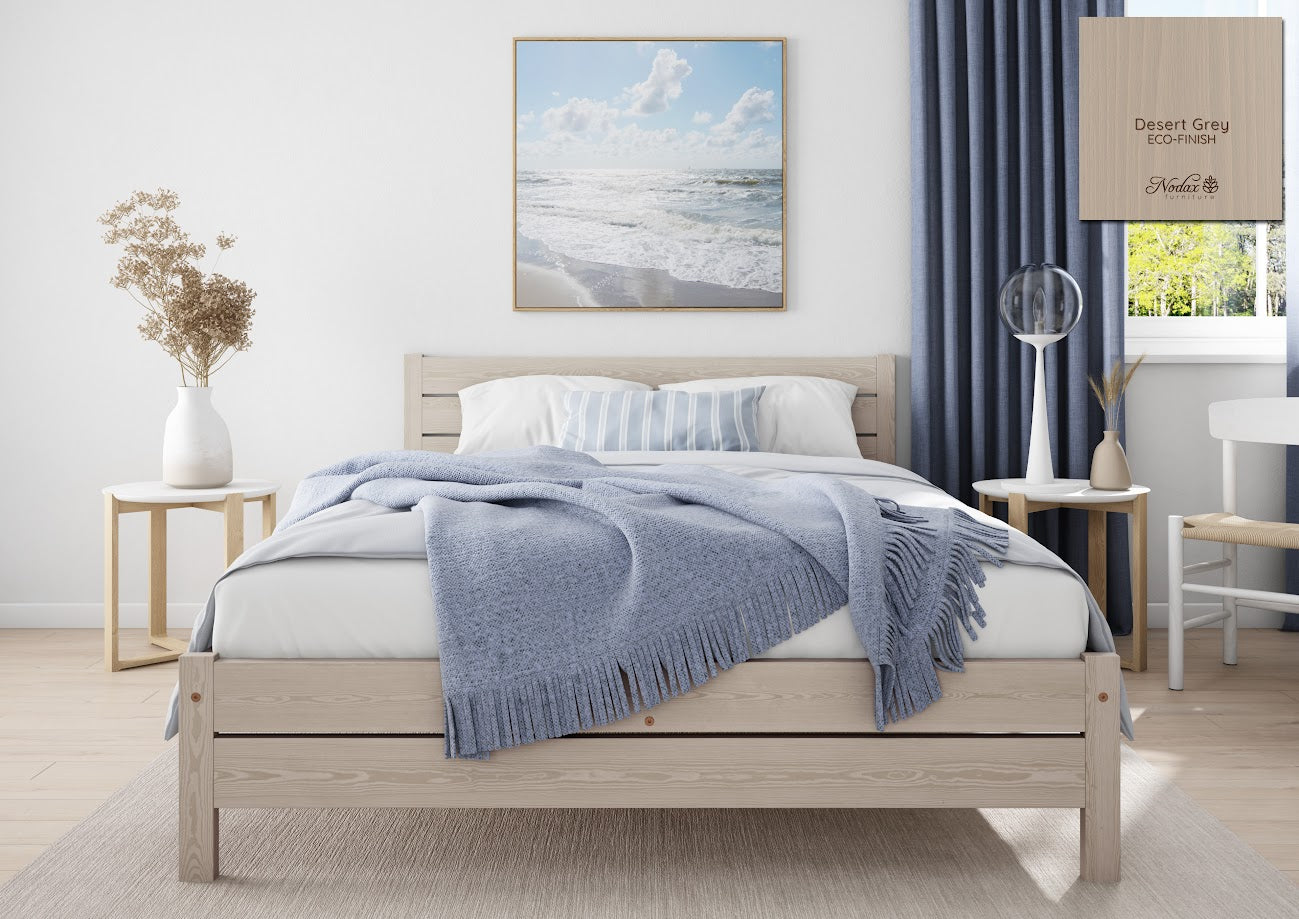 Nodax F3 Eco-Finish Colour Wooden Bed Frame Alva, desert grey eco-finish, cornered headboard, solid structure beds, wooden bed frames, colourful beds 