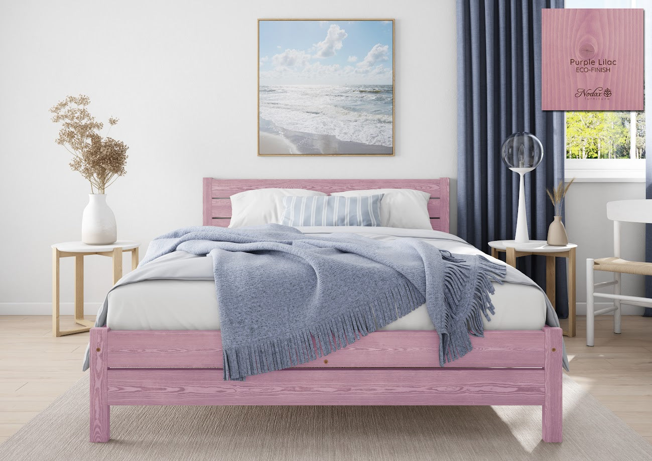 Nodax F3 Eco-Finish Colour Wooden Bed Frame Alva, purple lilac eco-finish, cornered headboard, solid structure beds, wooden bed frames, colourful beds 