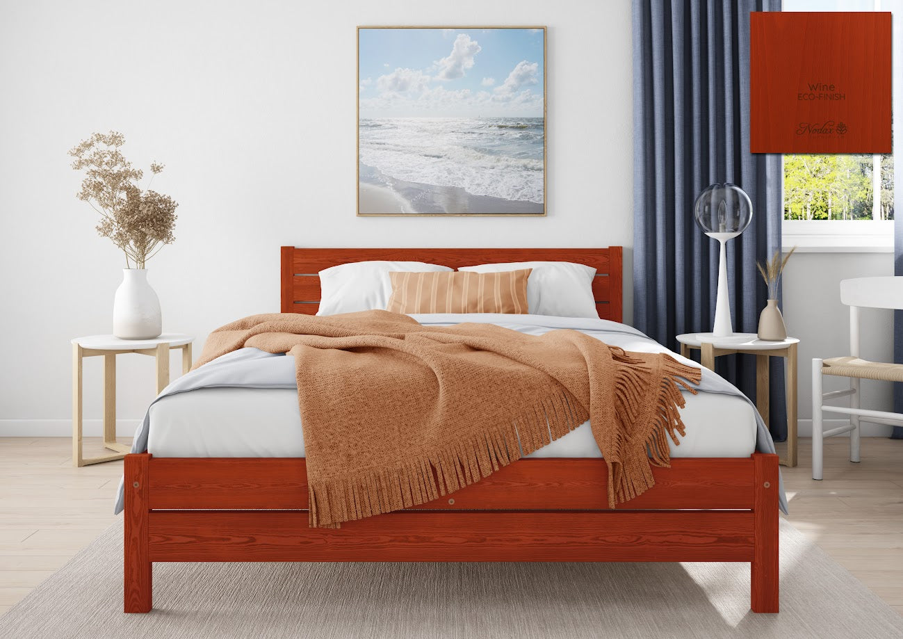Nodax F3 Eco-Finish Colour Wooden Bed Frame Alva, wine eco-finish, Nodax F3 Eco-Finish Colour Wooden Bed Frame Alva, denim eco-finish,  curved headboard, solid structure beds, wooden bed frames, colourful beds  headboard, solid structure beds, wooden bed frames, colourful beds 