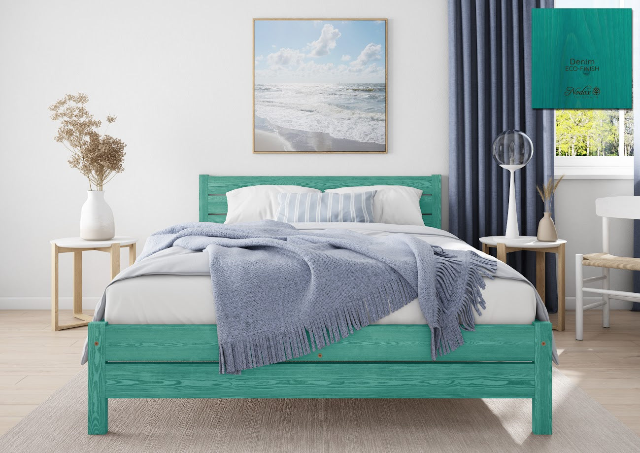 Nodax F3 Eco-Finish Colour Wooden Bed Frame Alva, denim eco-finish, cornered headboard, solid structure beds, wooden bed frames, colourful beds 