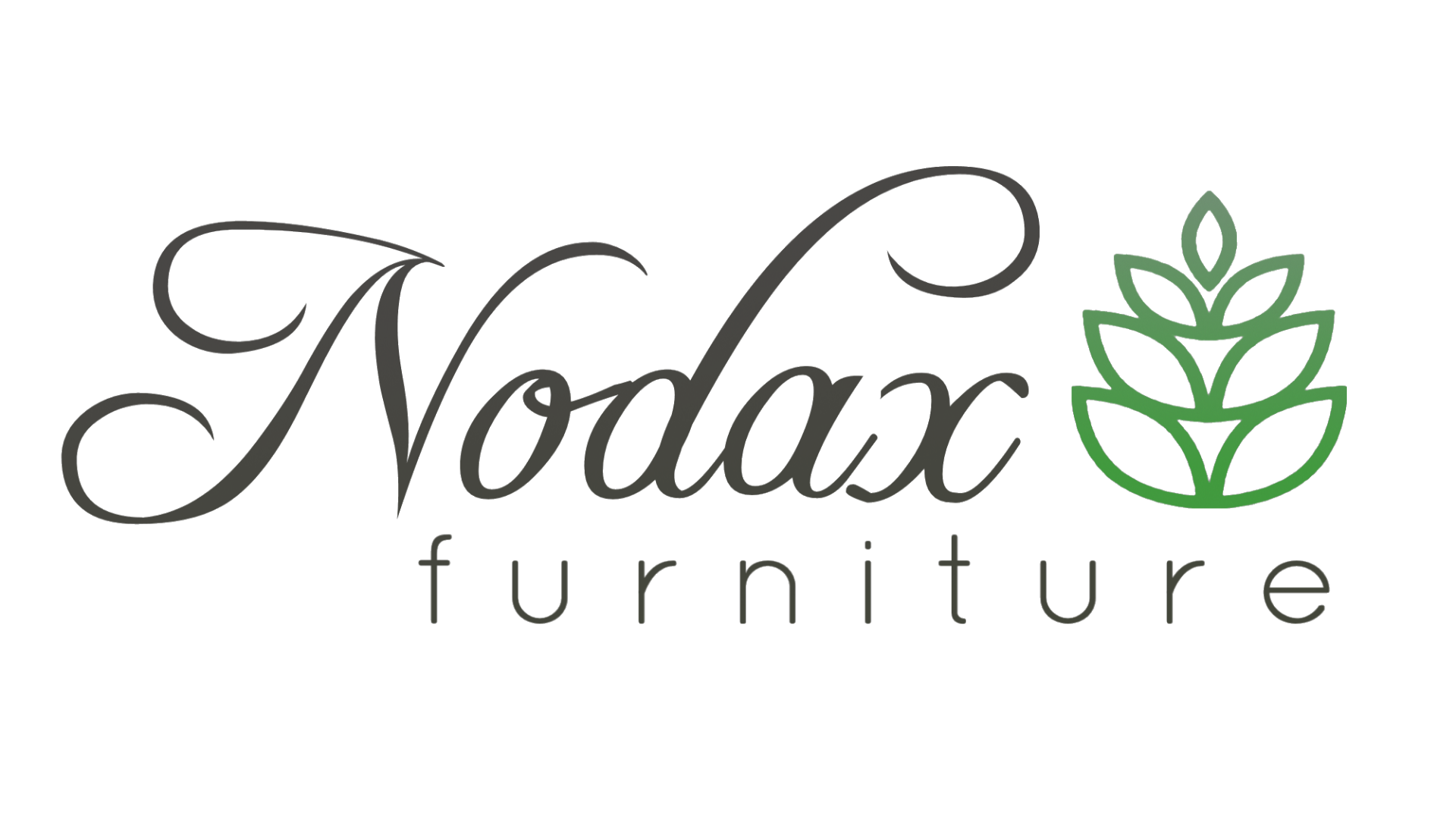 Nodax Furniture logo with a green leaf symbol on a white background