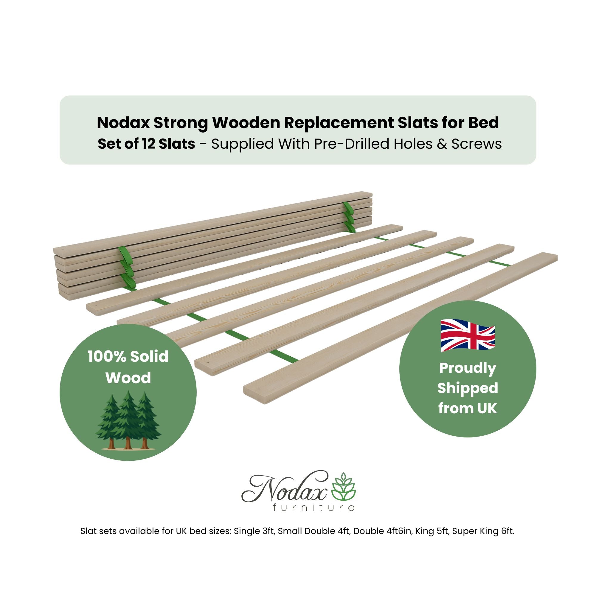 Wooden Slats (Set of 12 Slats) to Fit Standard Bed Sizes