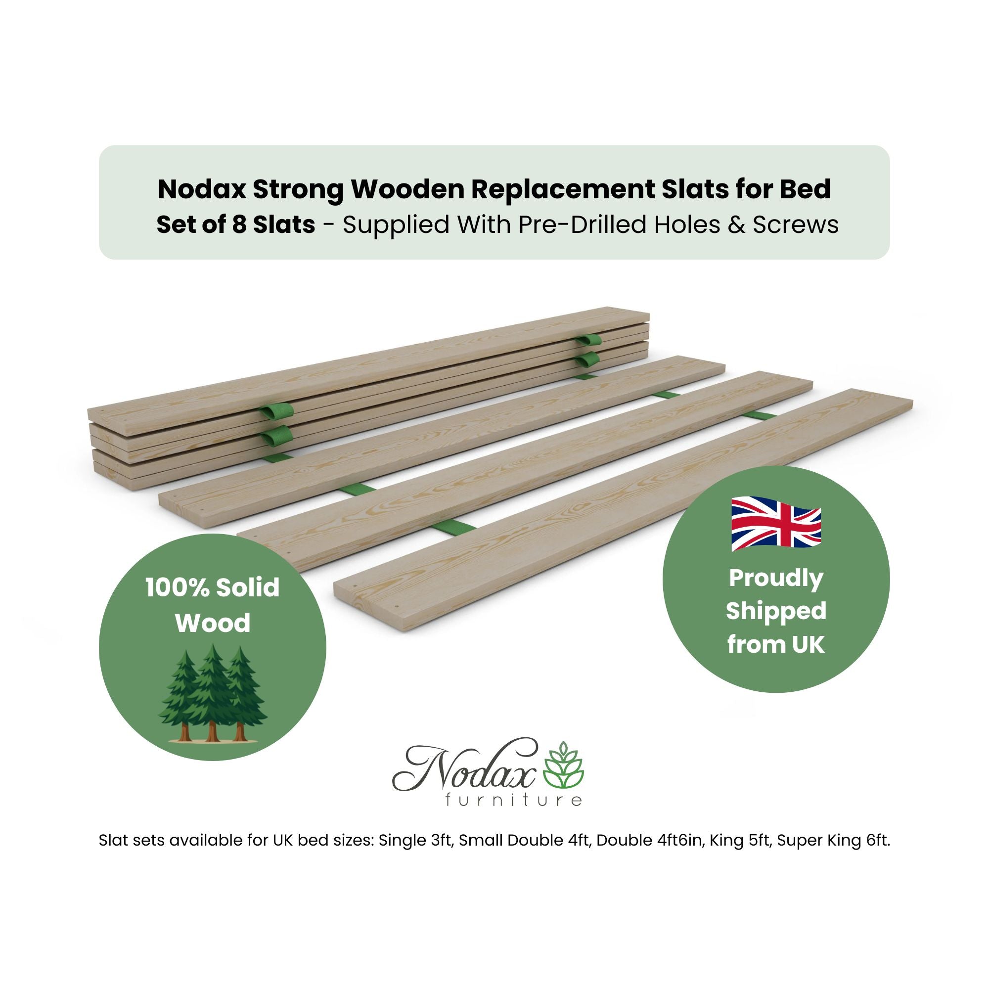 Wooden Slats (Set of 8 Wide Slats) to Fit Standard Bed Sizes