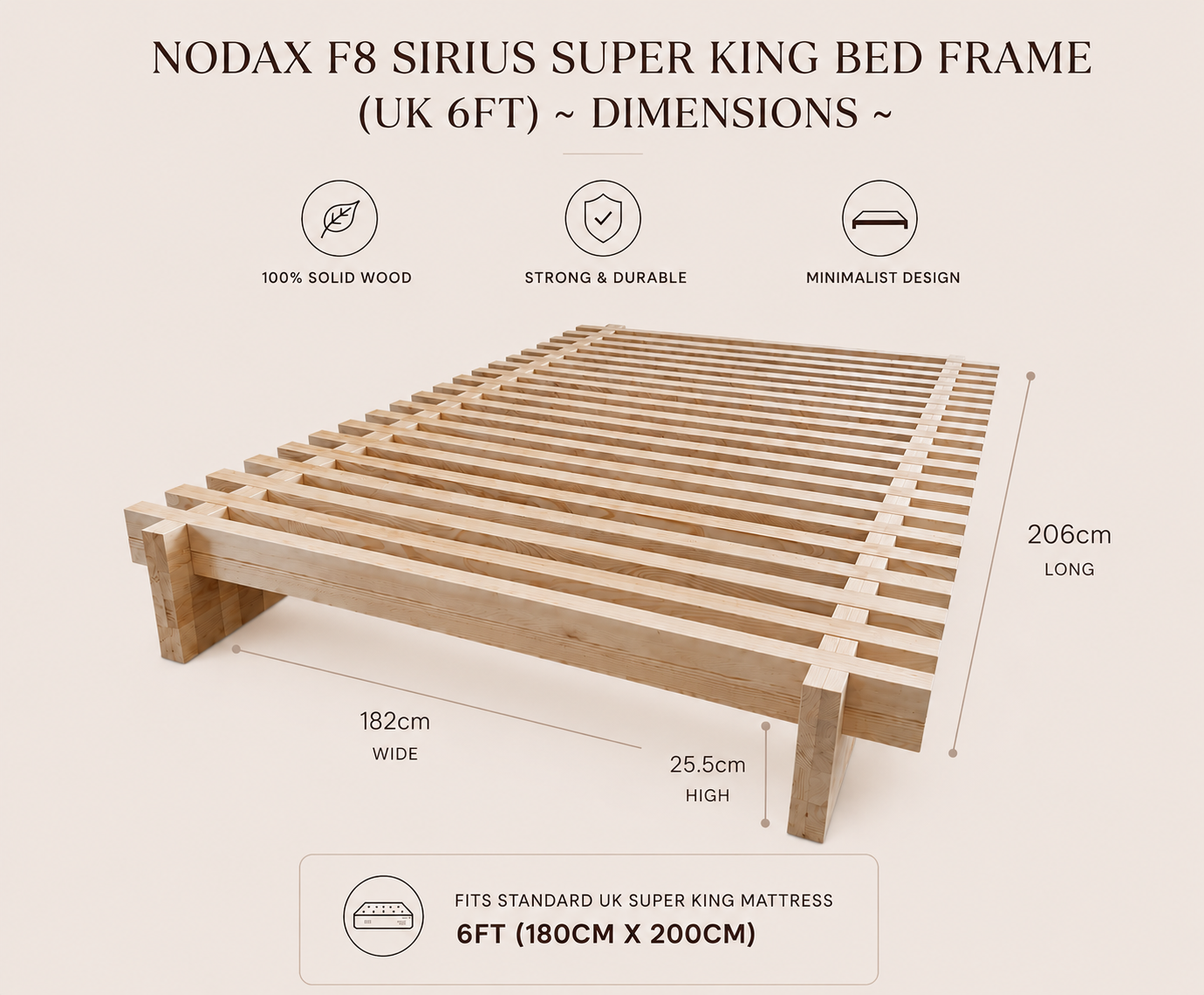 Wooden Bed Frame Sirius (F8) Extra Strong Heavy Duty Natural Pine Artisanal Bed
