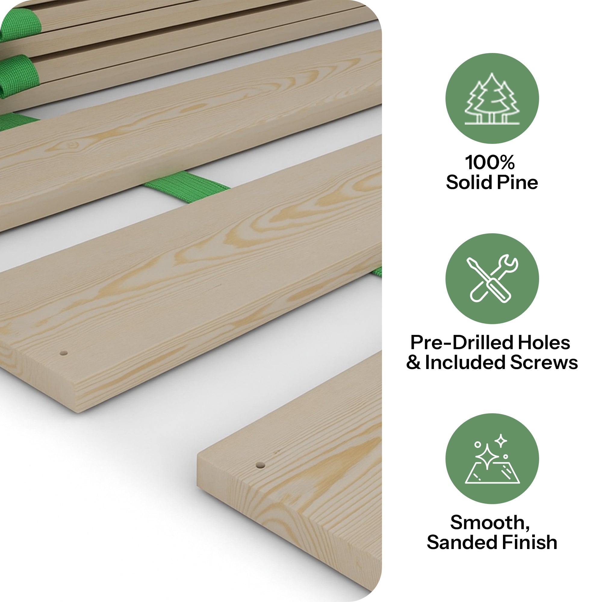 Nodax solid wooden slats for bed, pre-drilled holes, screws provided, smooth sanded finish