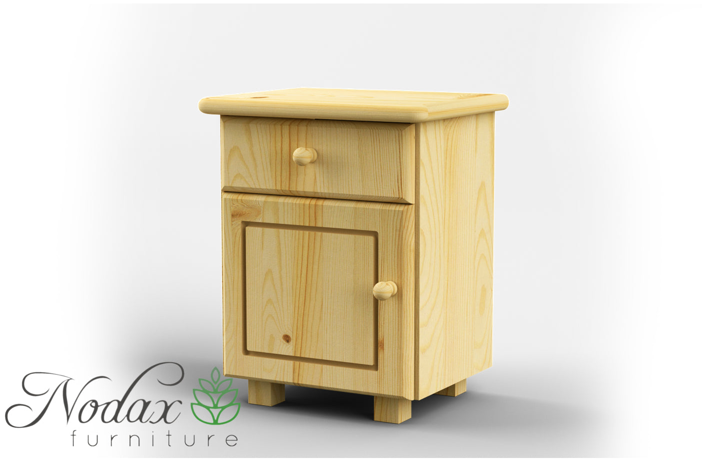 Nodax B4 bedside cabinet,  one small drawer and one door shelf, bedside table, pine finish