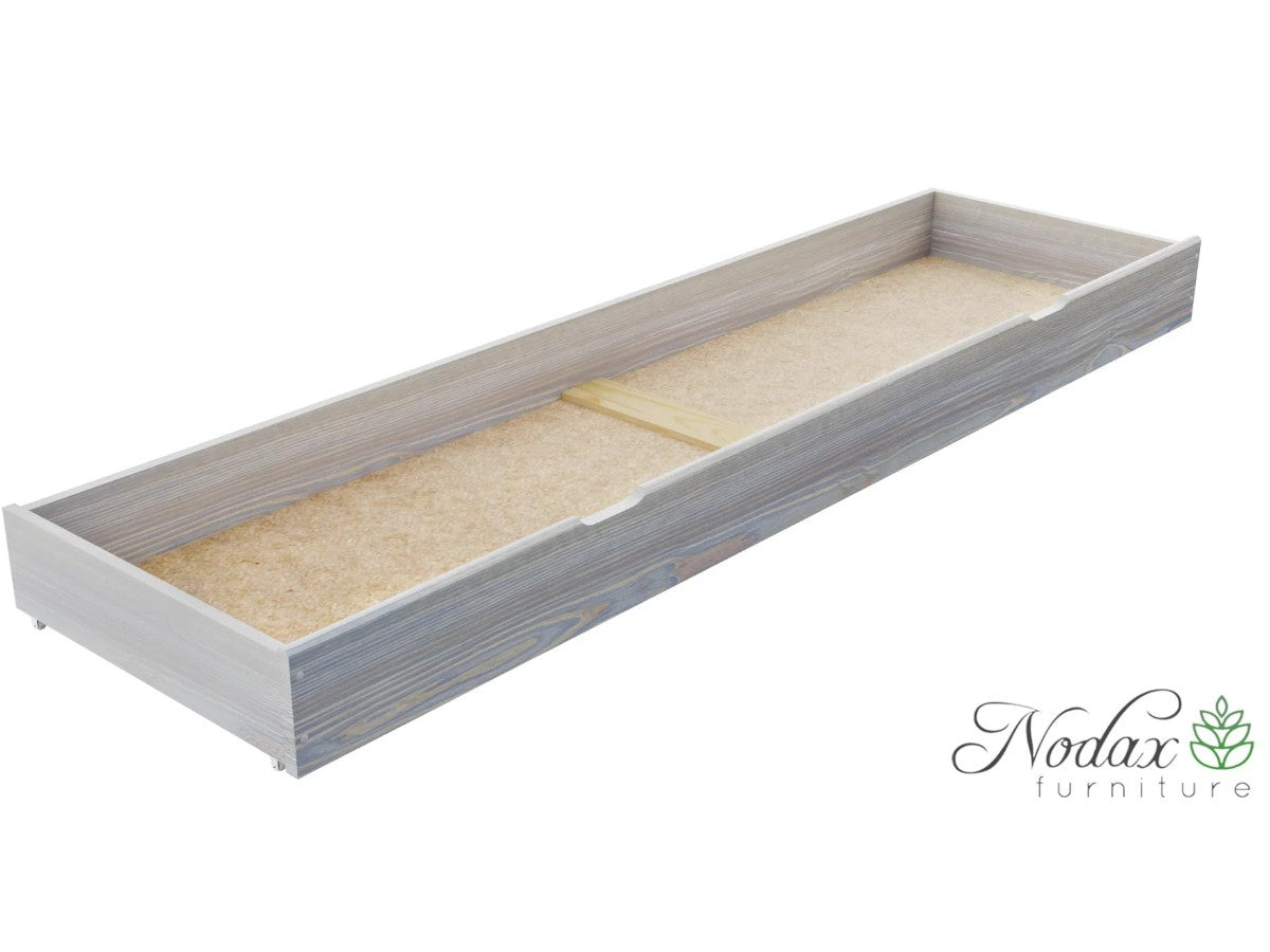 Nodax underbed storage drawer in grey washed finish, 198cm long, full bed length