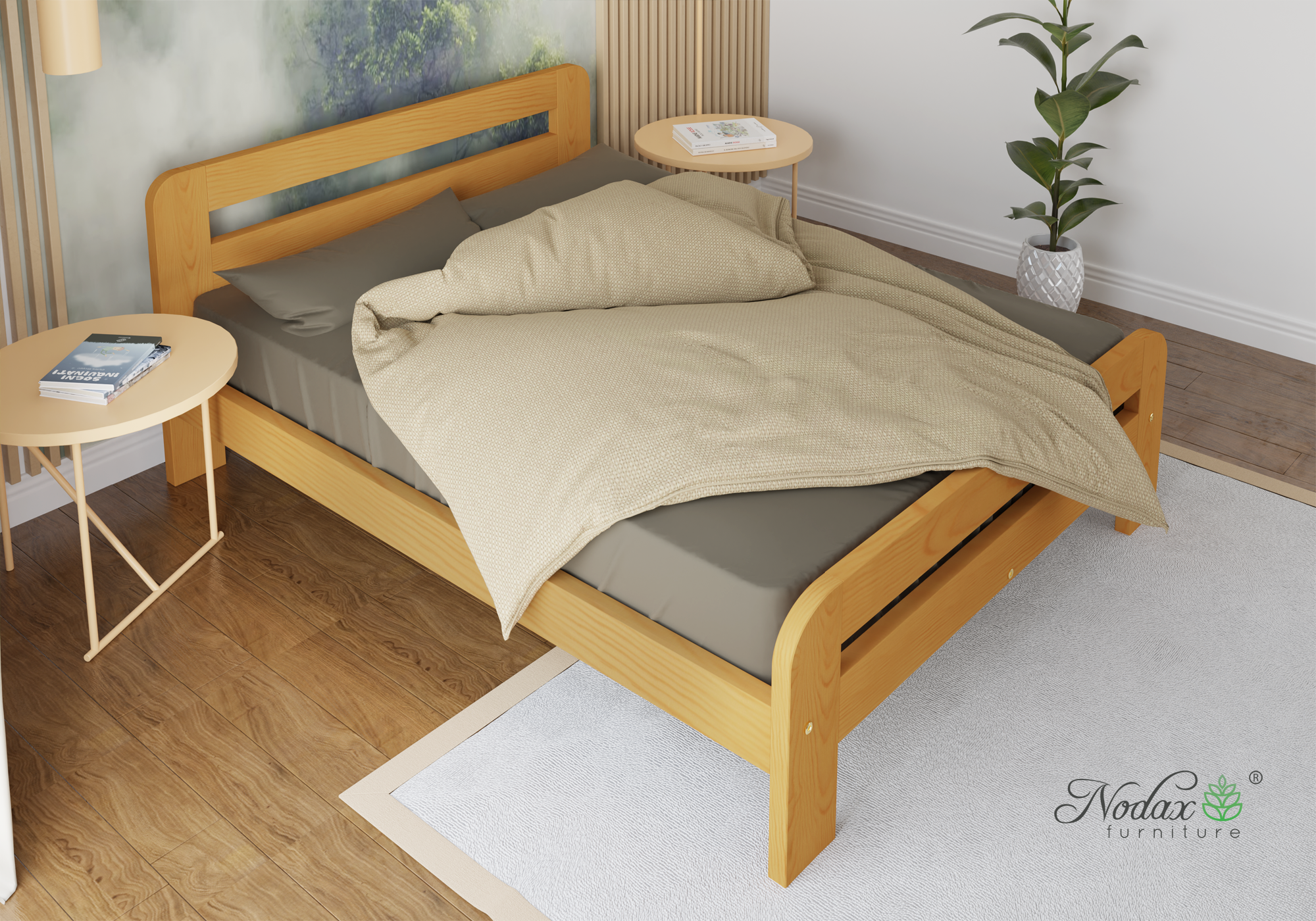 Nodax Nordic Sky F2 wooden bed frame in alder finish, minimalist bed 