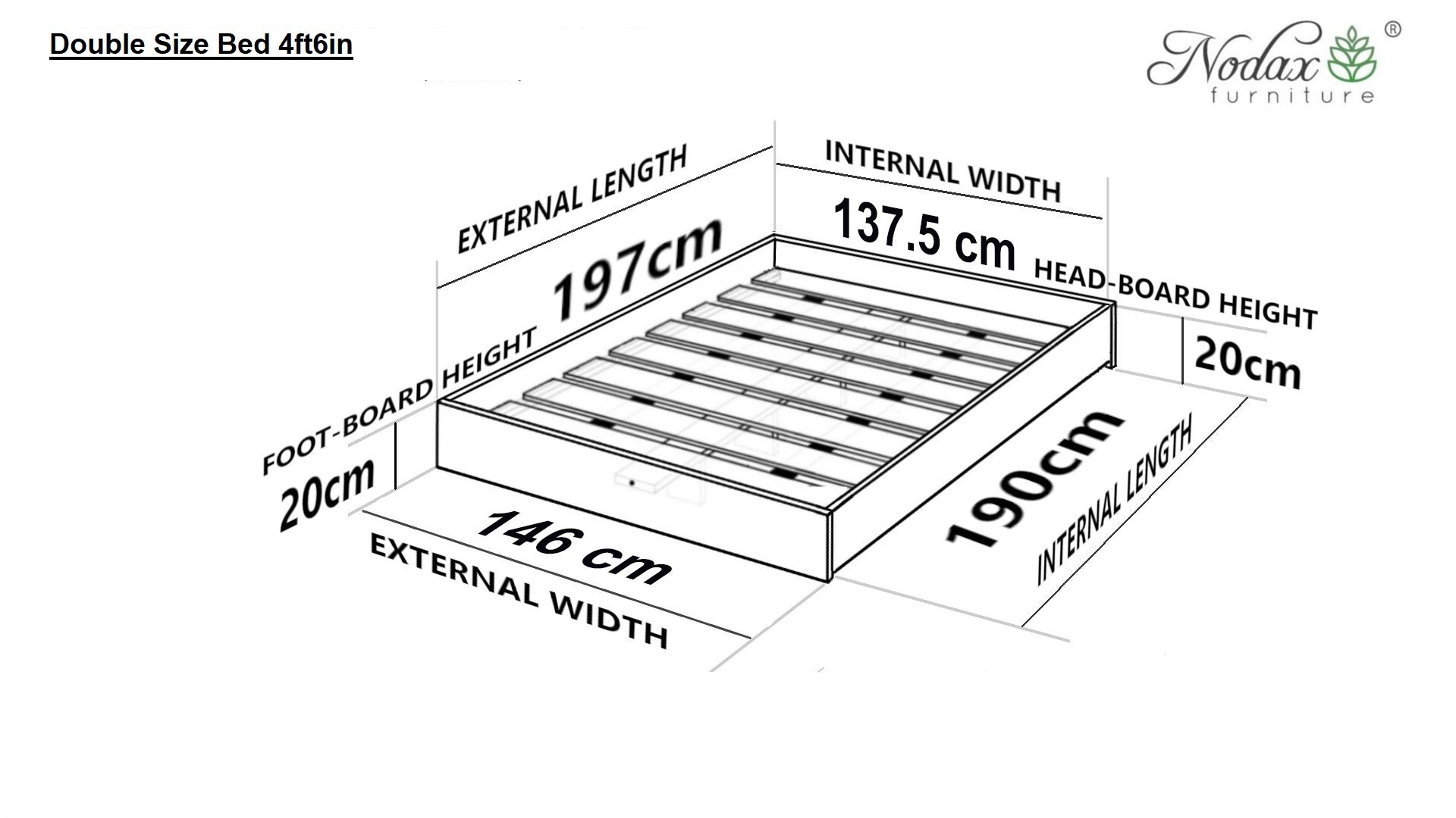 Nodax F9 zen wooden bedframe, low raised bed, japanese platform bed, double size, dimensions
