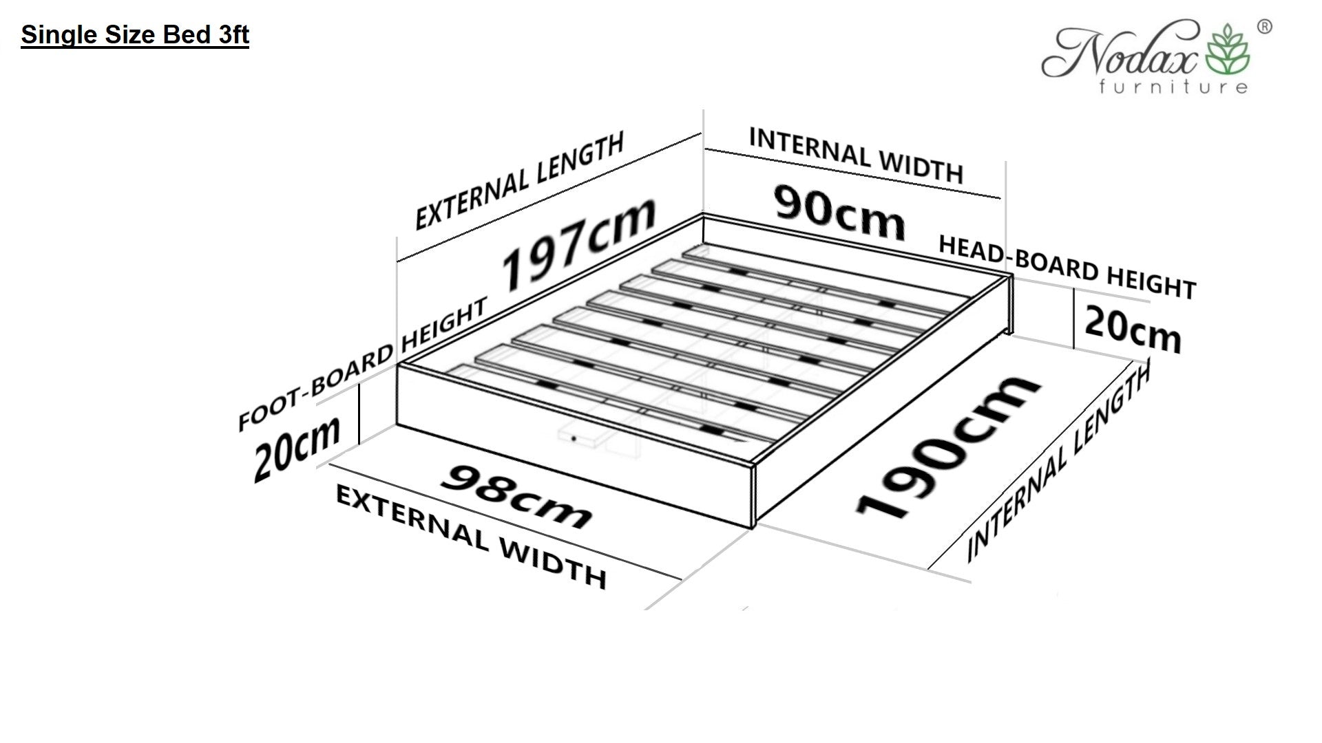Nodax F9 zen wooden bedframe, low raised bed, japanese platform bed, single size, dimensioms