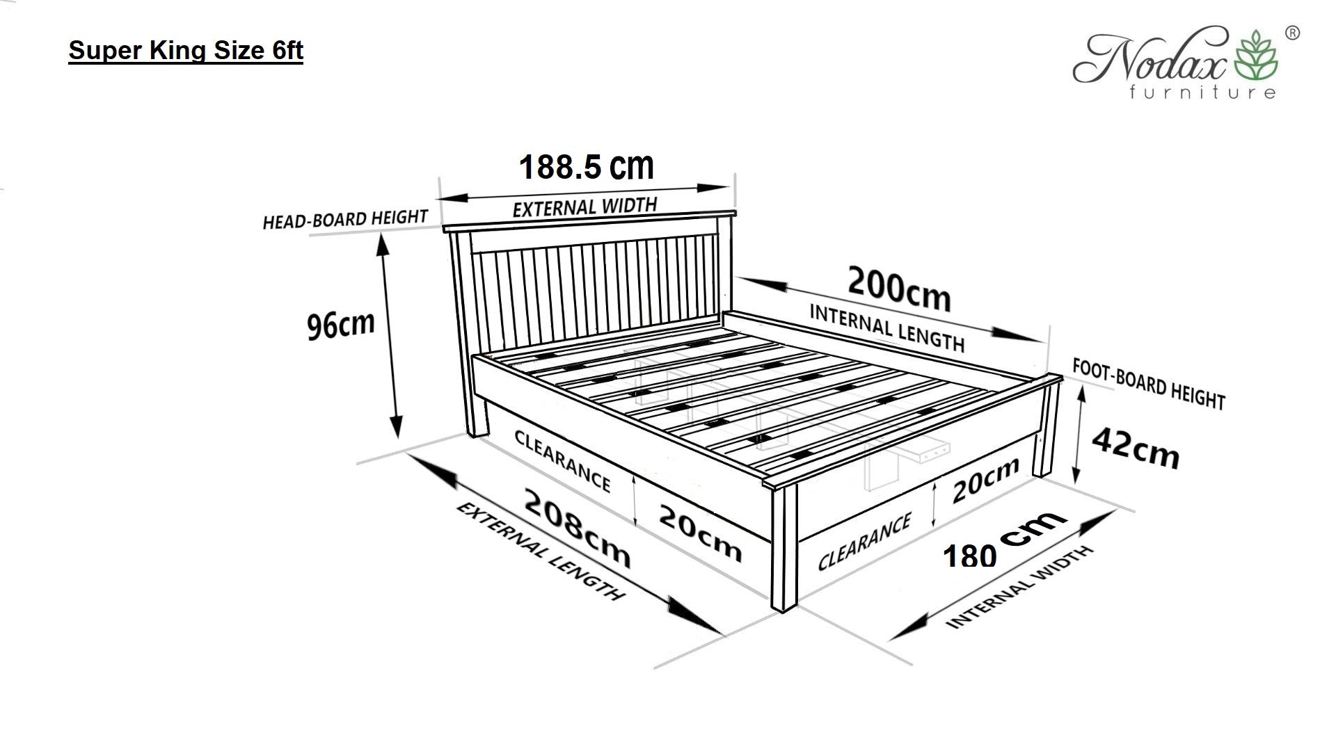 Nodax F17 Capella wooden bed frame, Super King size dimensions