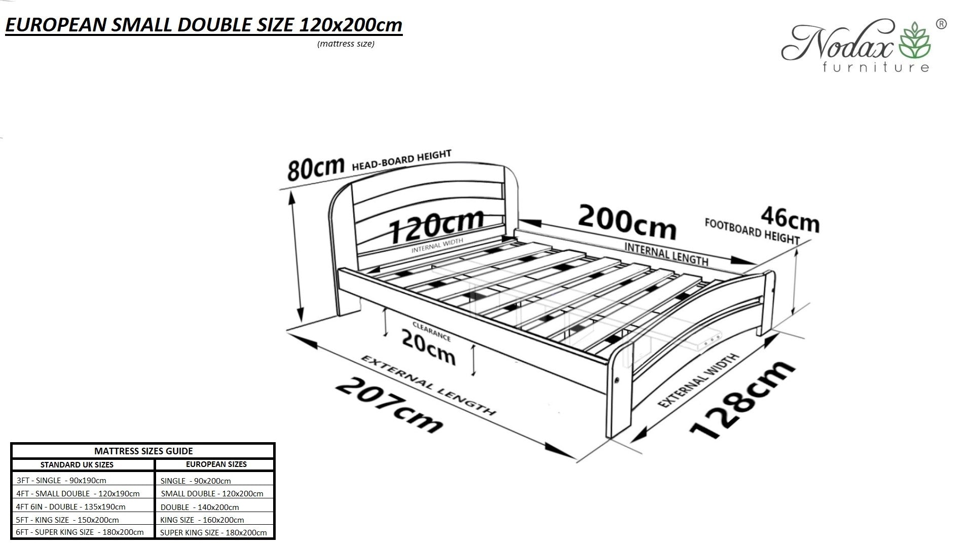 Nodax F10 Dala European sizes, EU Double dimensions