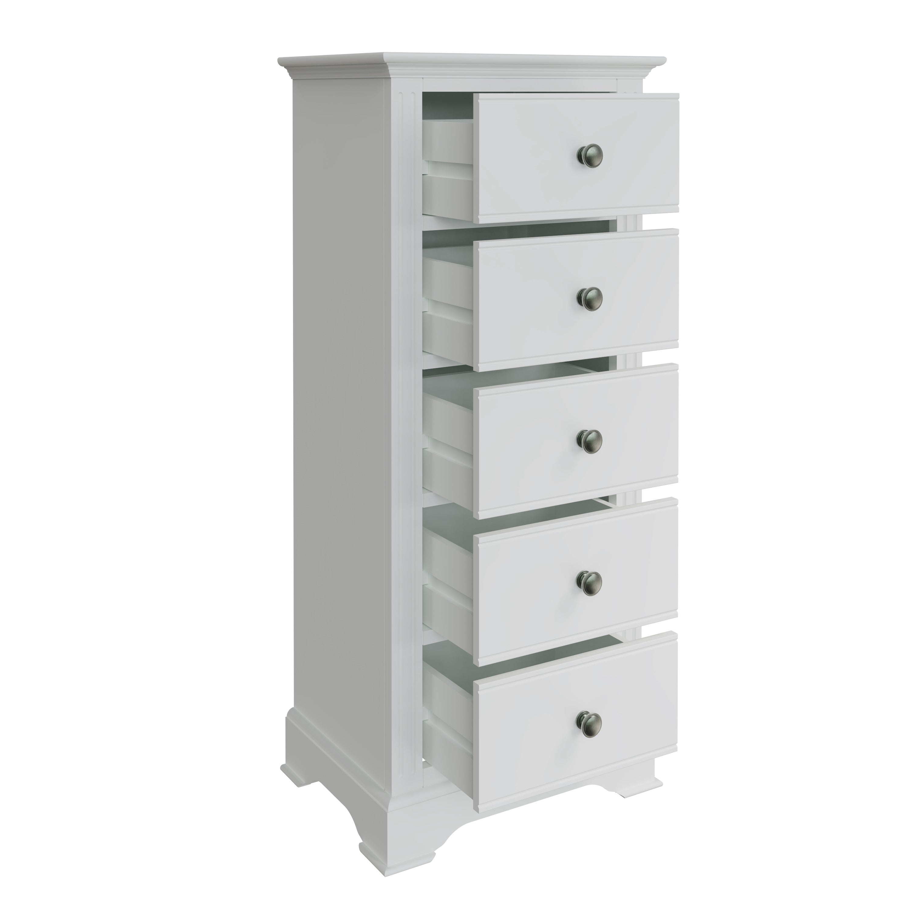 Wooden 5 Drawer Narrow Chest - White Prestige Collection