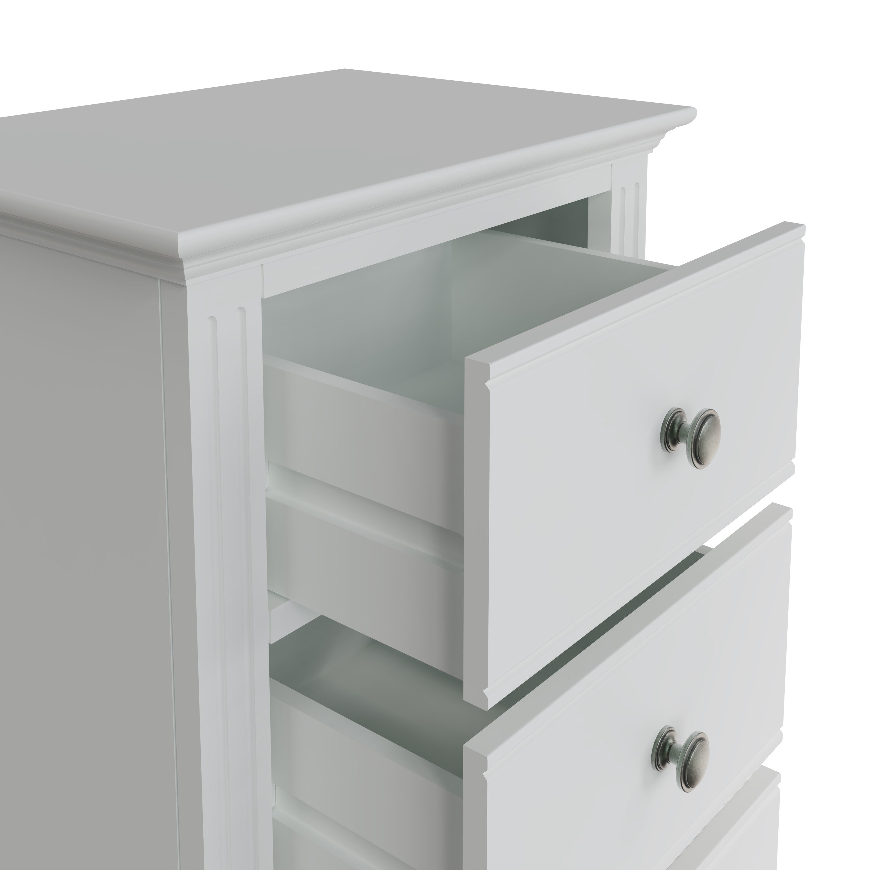 Wooden 5 Drawer Narrow Chest - White Prestige Collection