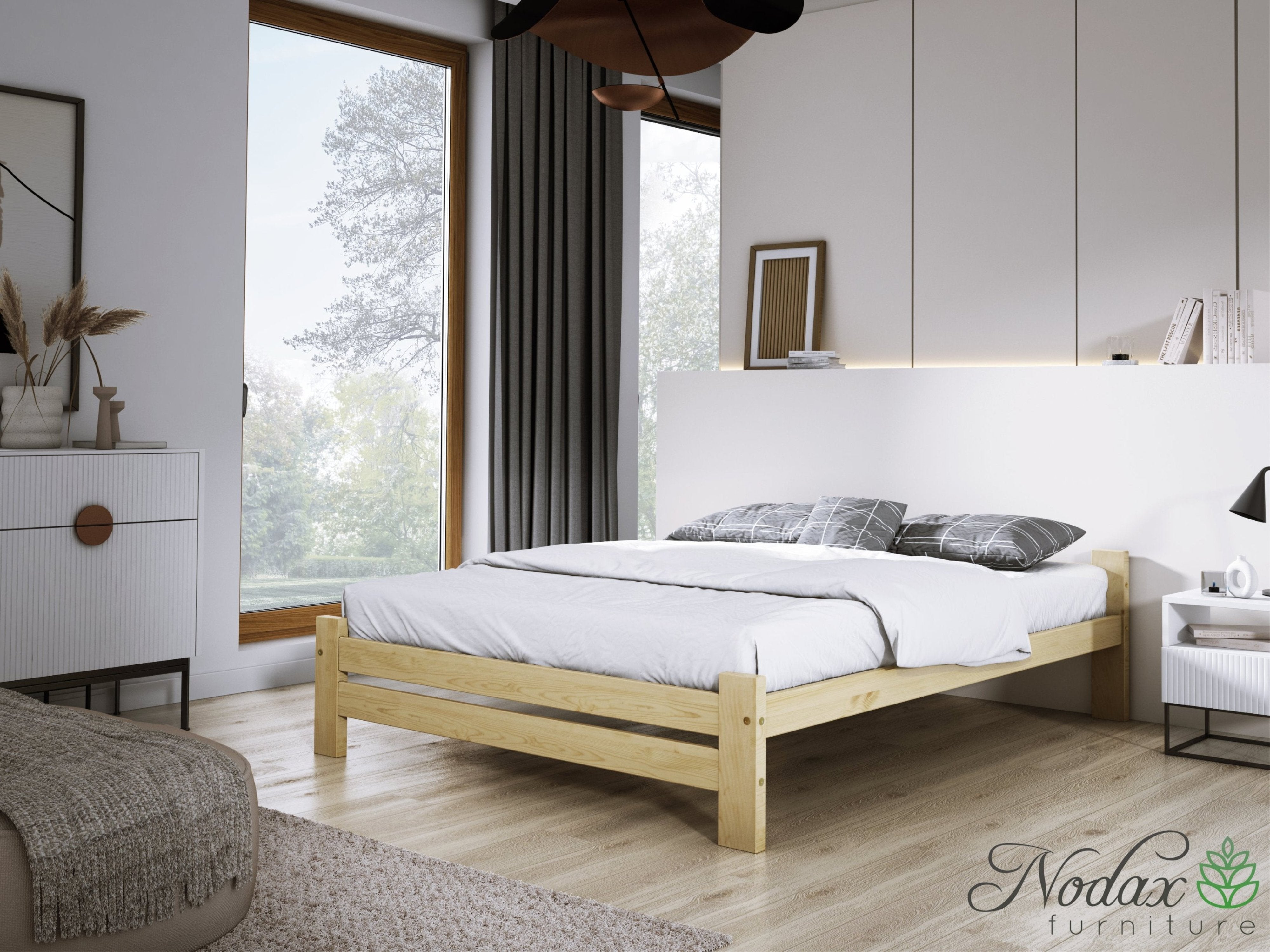 Nodax F14 Apus natural untreated pine wood bed frame, minimalist bed, eco-friendly