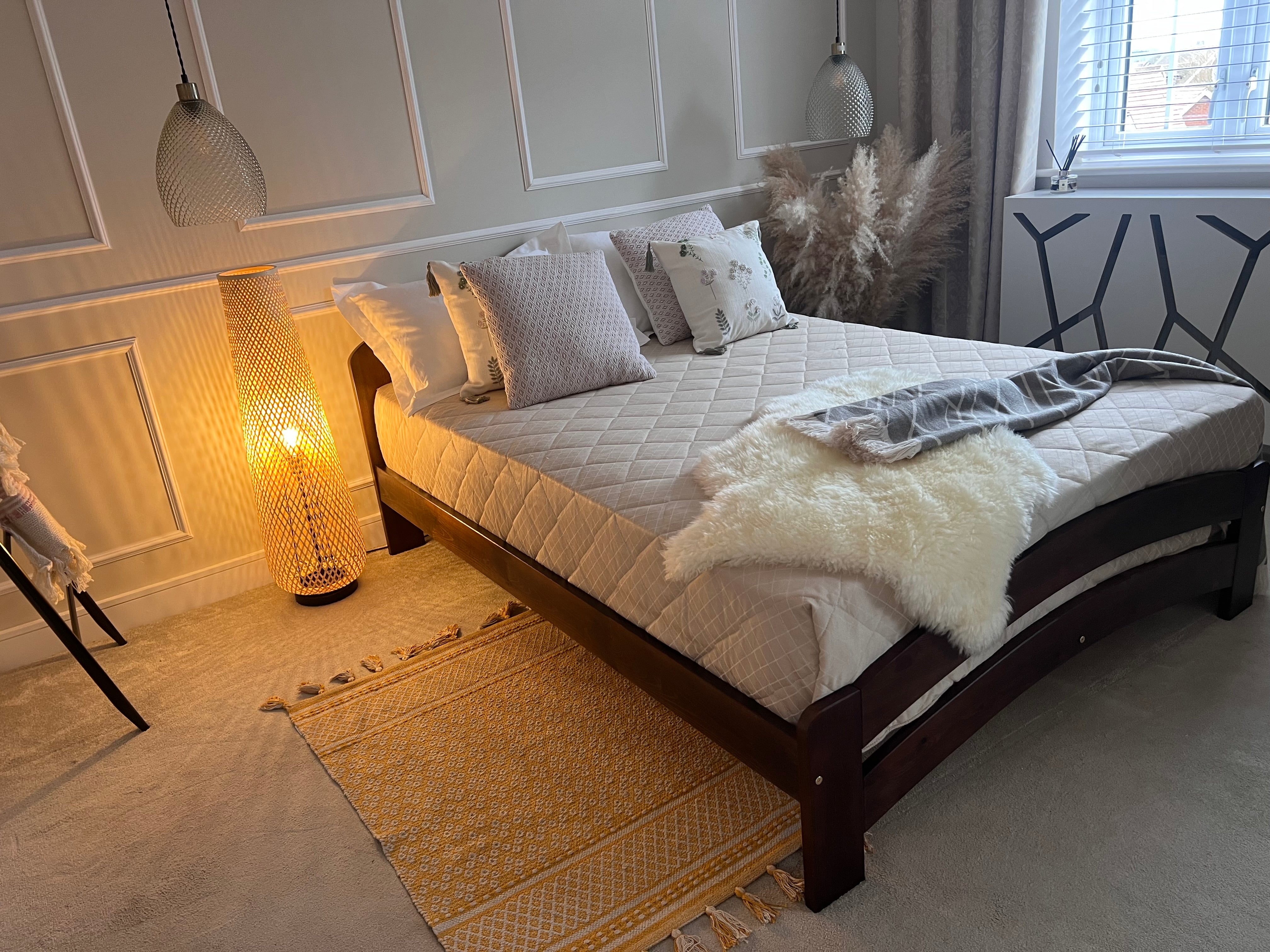 Nodax wooden bedframes, F10 Dala, walnut finish, rounded headboard and footboard